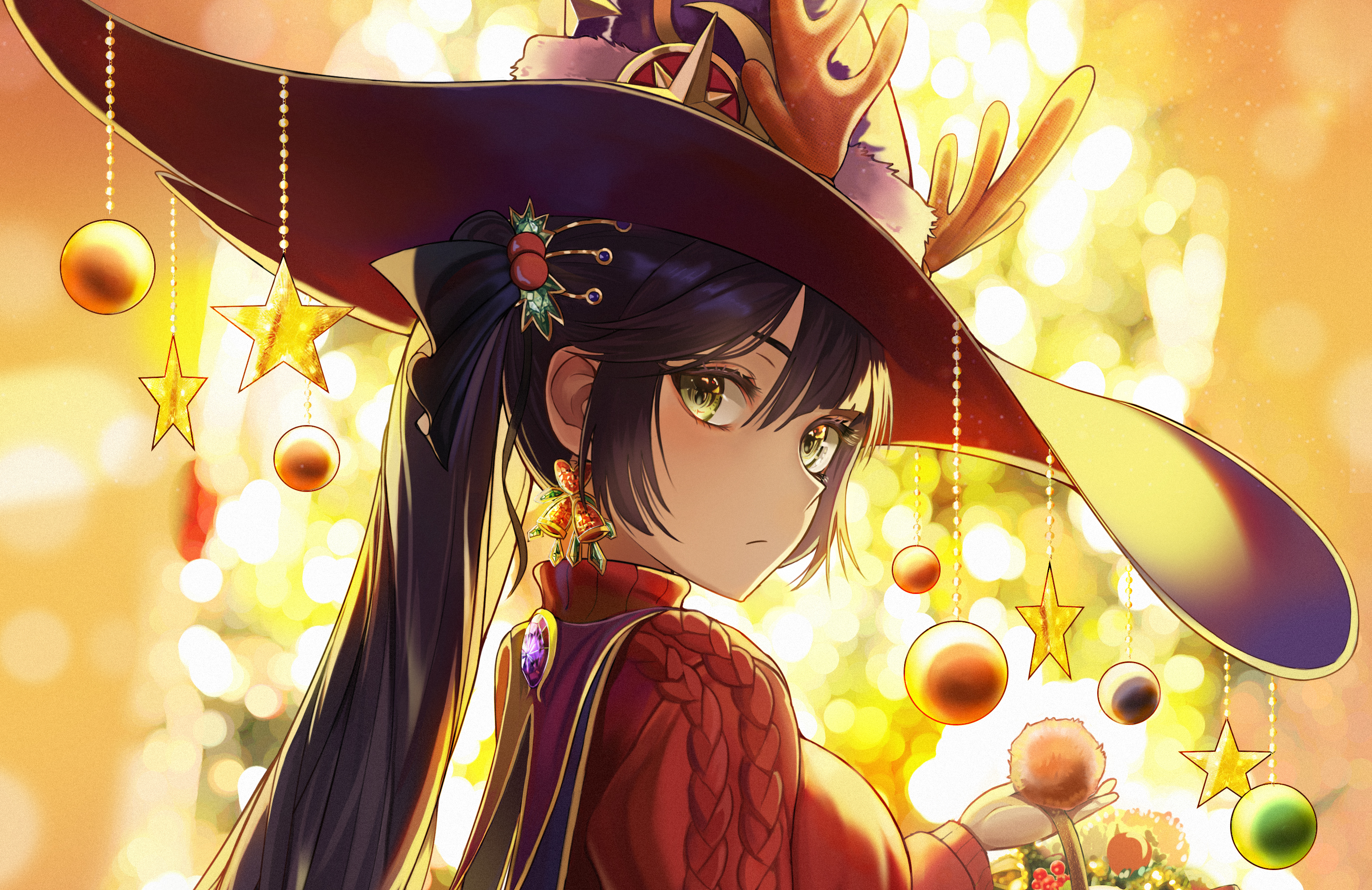 Anime Anime Girls Digital Art Artwork 2D Portrait Mona Genshin Impact Genshin Impact Ssuel Christmas 2891x1876