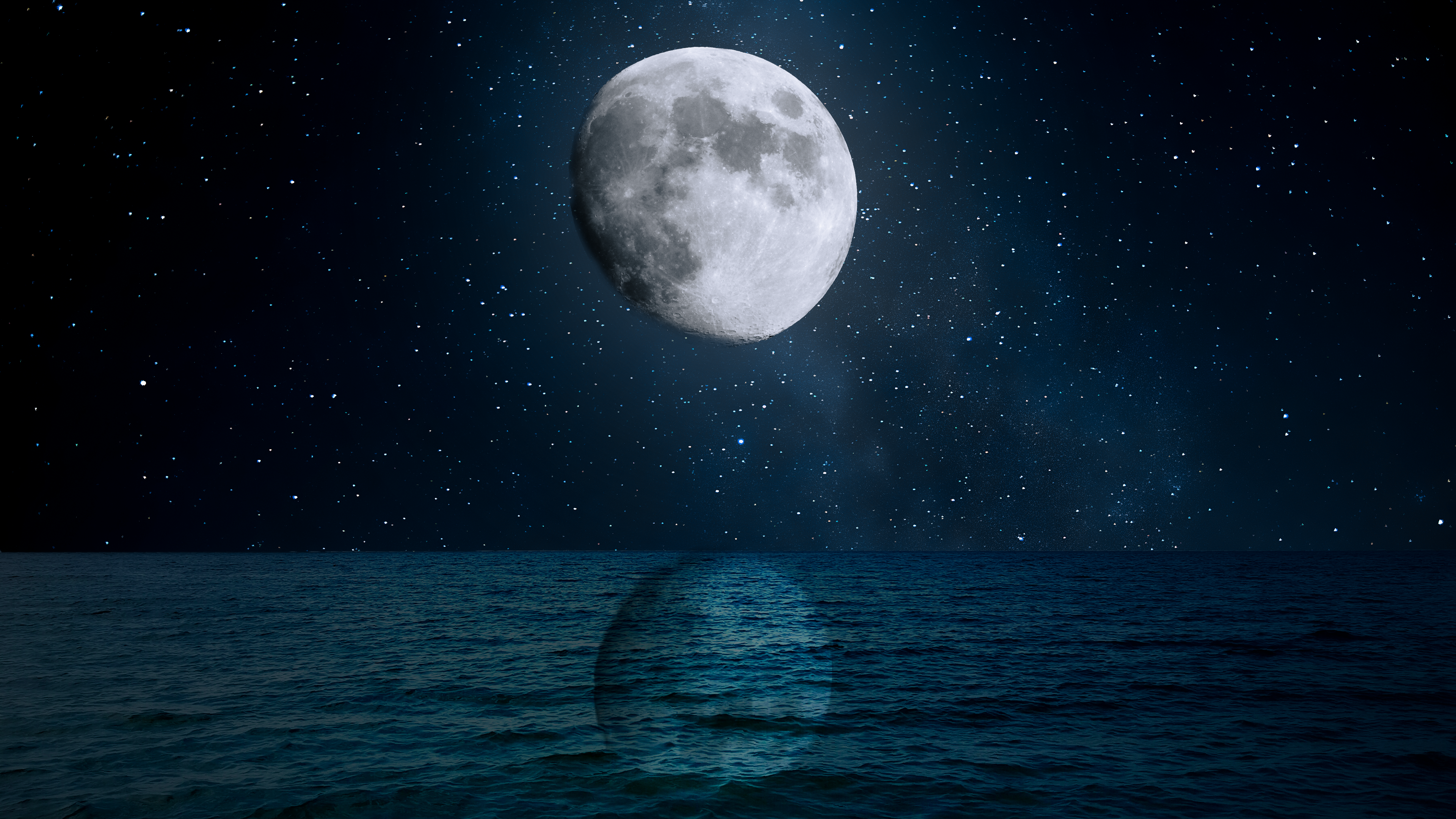 Night Sky Moon Stars Moonlight Sea High Contrast 3840x2160