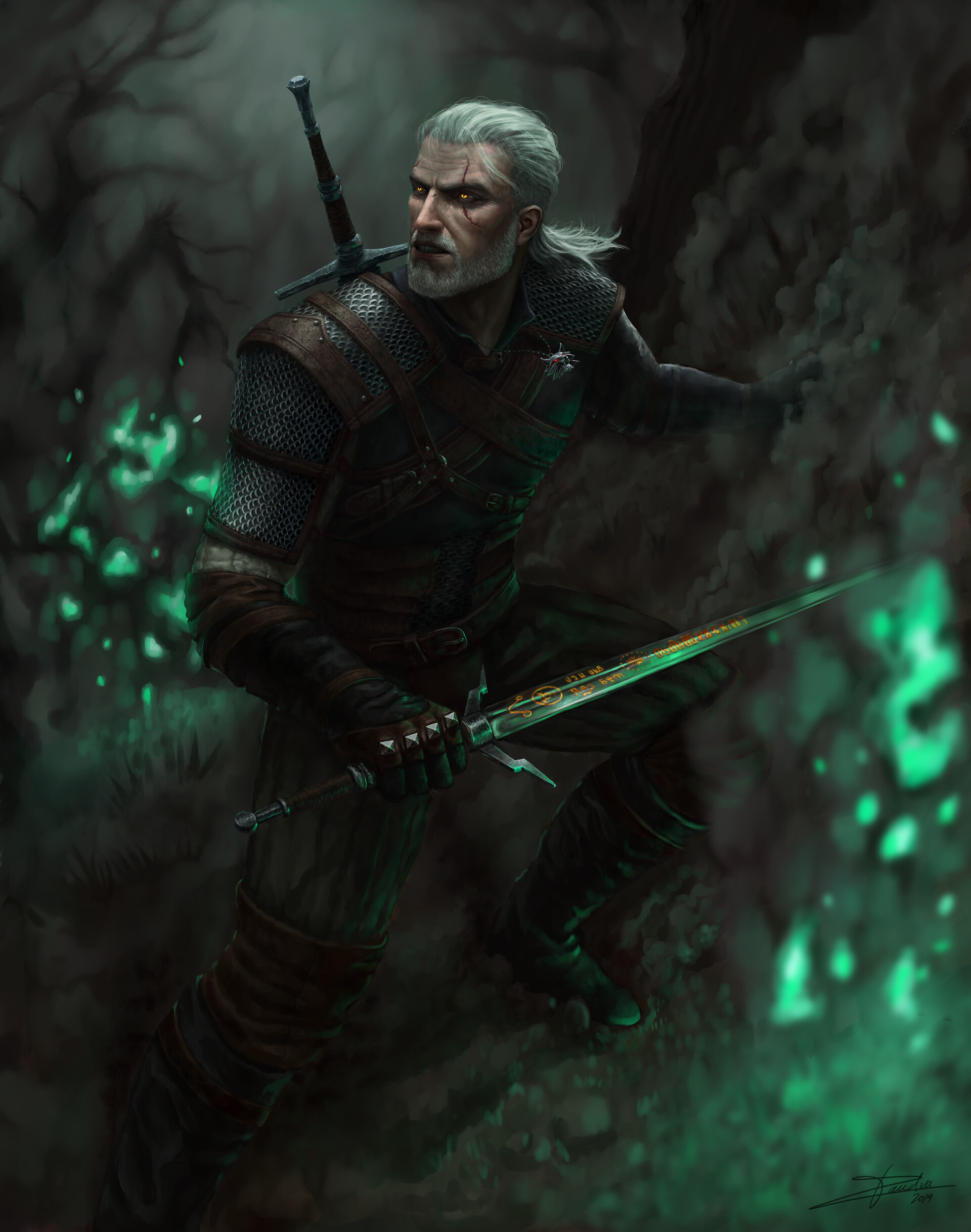 White Hair Fan Art Geralt Of Rivia Video Game Art The White Wolf The Witcher Artwork Video Game Char 1920x2436