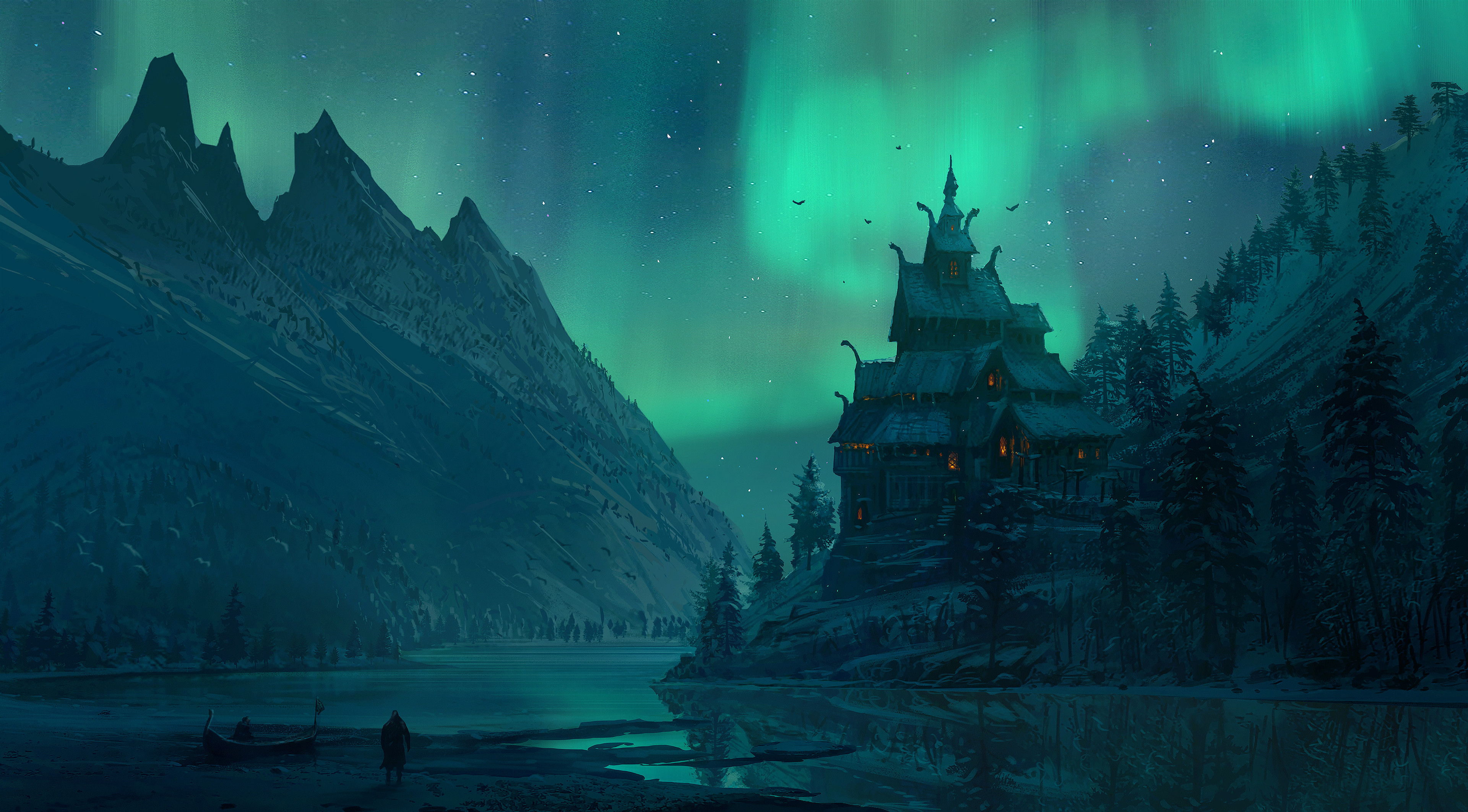 Video Games Video Game Art Digital Art Viking Norse Aurorae Assassins Creed Assassins Creed Valhalla 3840x2125