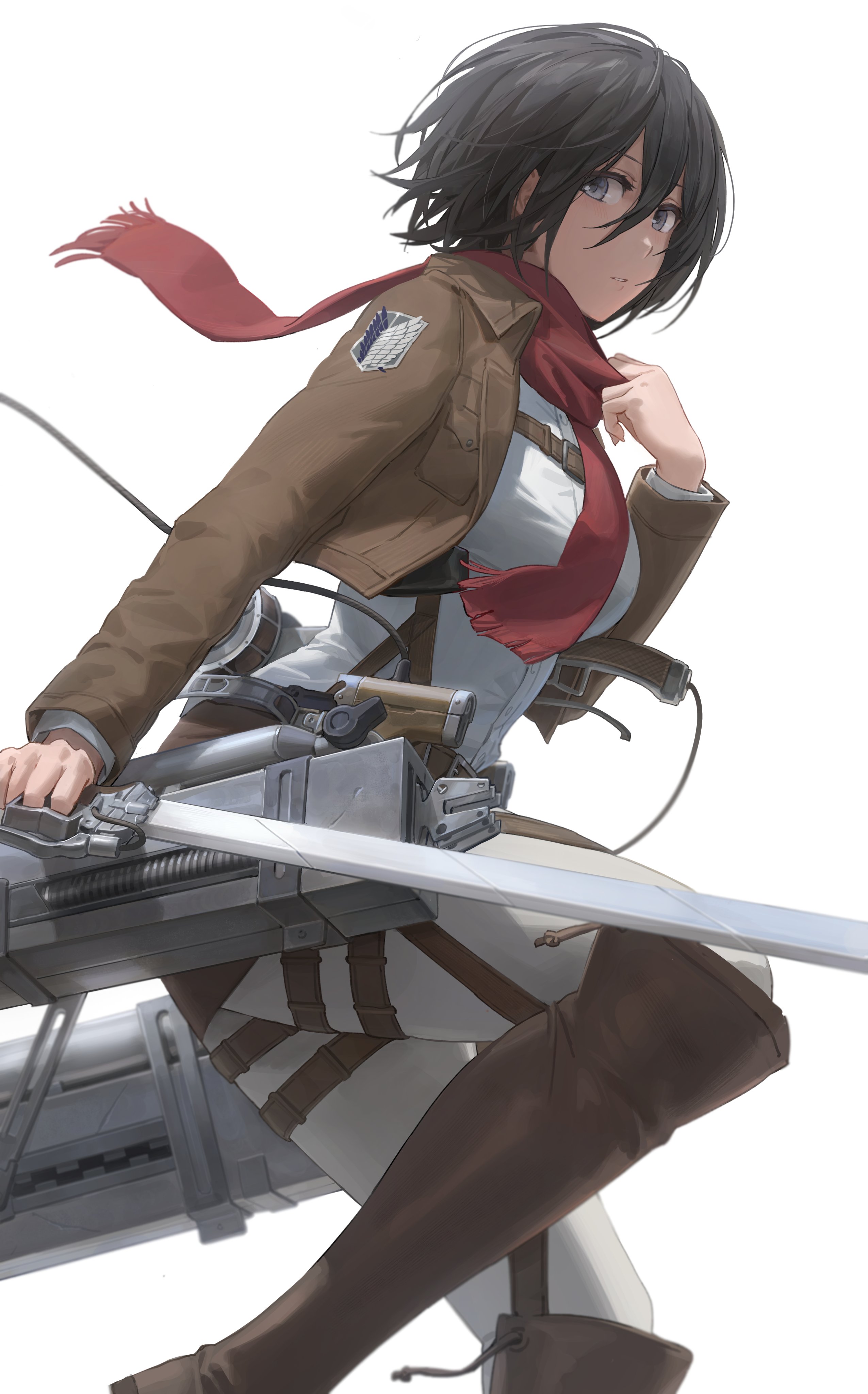 Shingeki No Kyojin Brown Boots 2D Women With Swords Scarf Hair In Face Black Hair Short Hair Parted  2551x4096