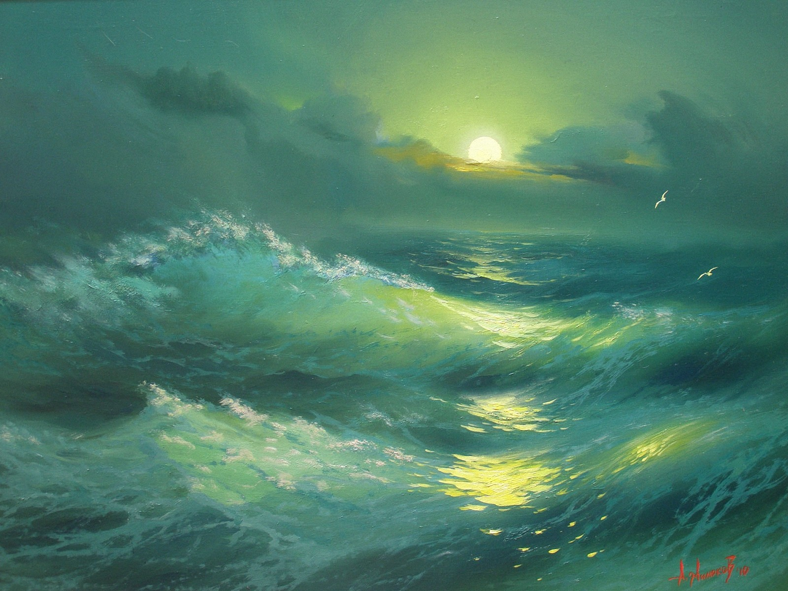 Artistic Ocean Painting Sunset Wave 1600x1200