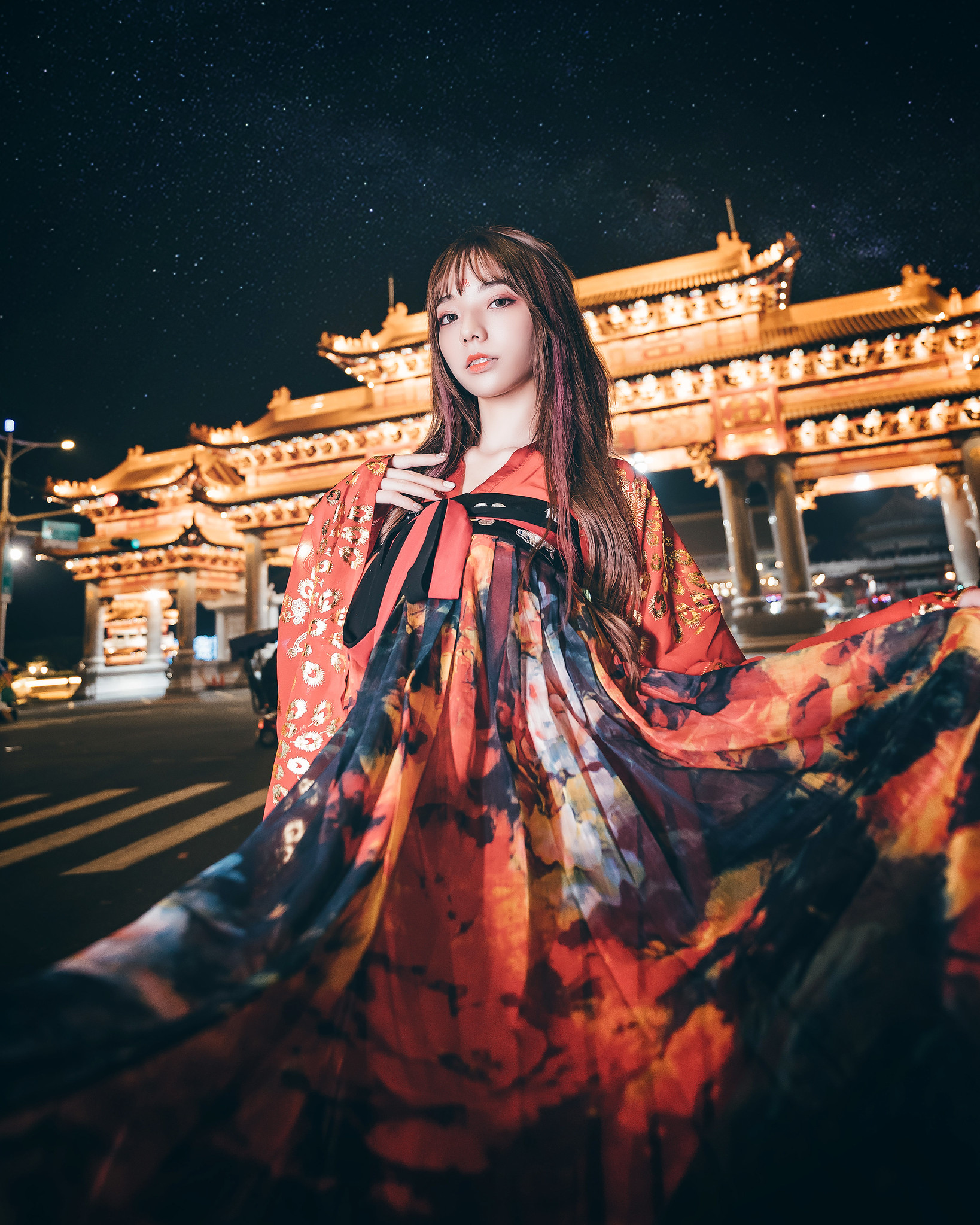 Asian Women Model Long Hair Standing Looking At Viewer Stars City Urban Dress Makeup Dyed Hair 1638x2047