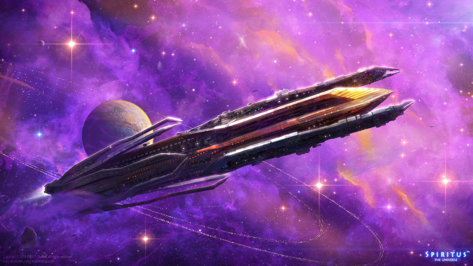 Planet Purple Space Spaceship 1920x1080