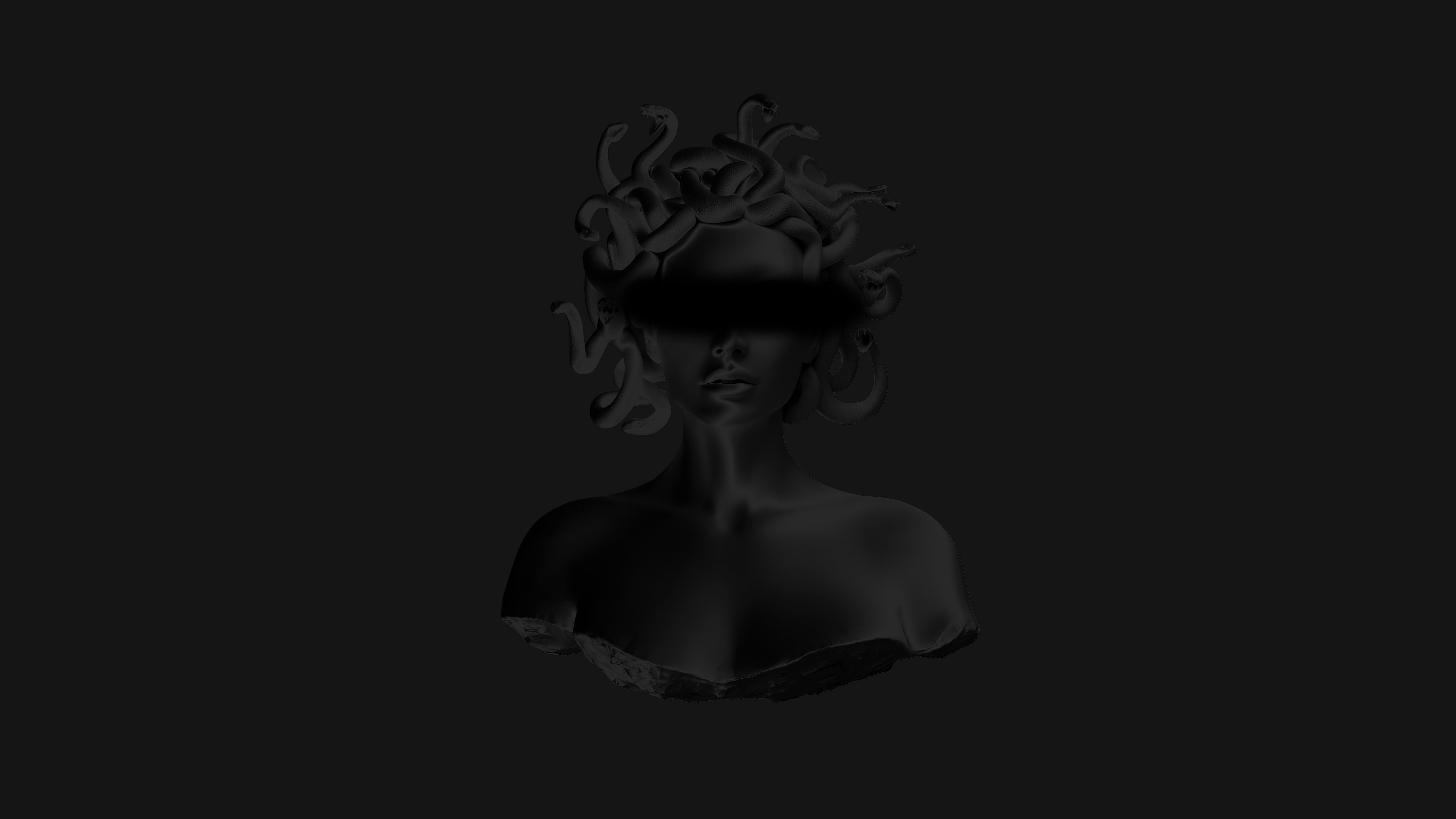 Medusa Black CGi Render Dark Monochrome Simple Background Black Background 3840x2160