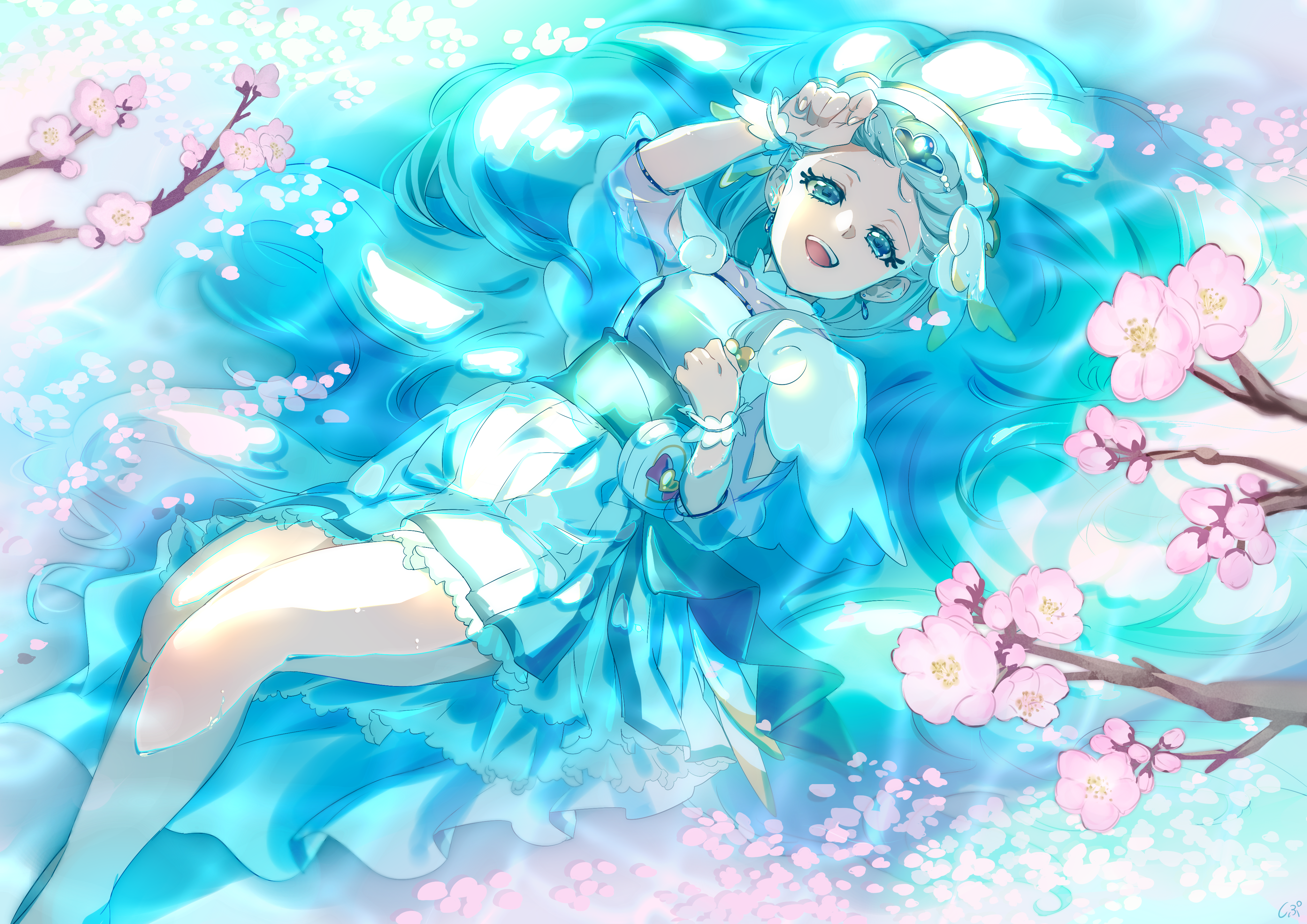 Artwork Illustration Anime Girls Shipu Precure HUGtto Precure Cherry Blossom Water 4092x2893