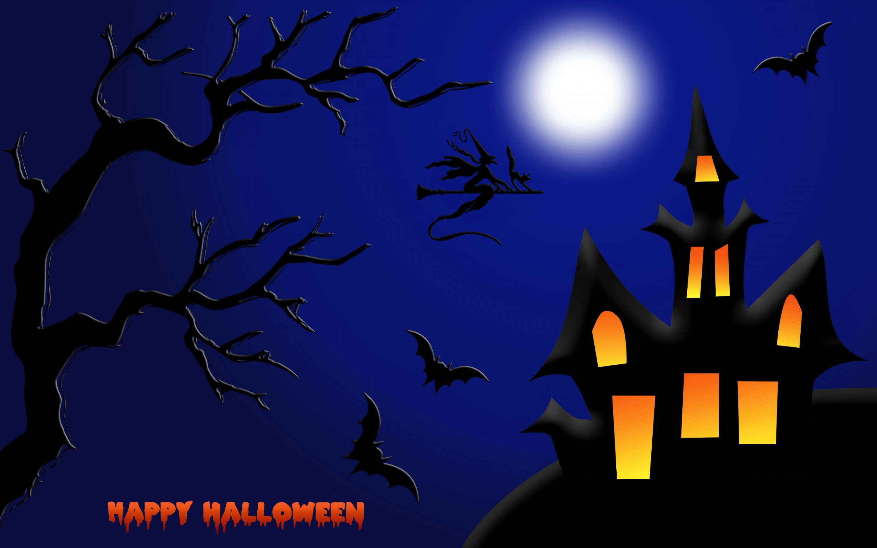 Bat Cat Halloween Happy Halloween Holiday House Moon Witch 2880x1800