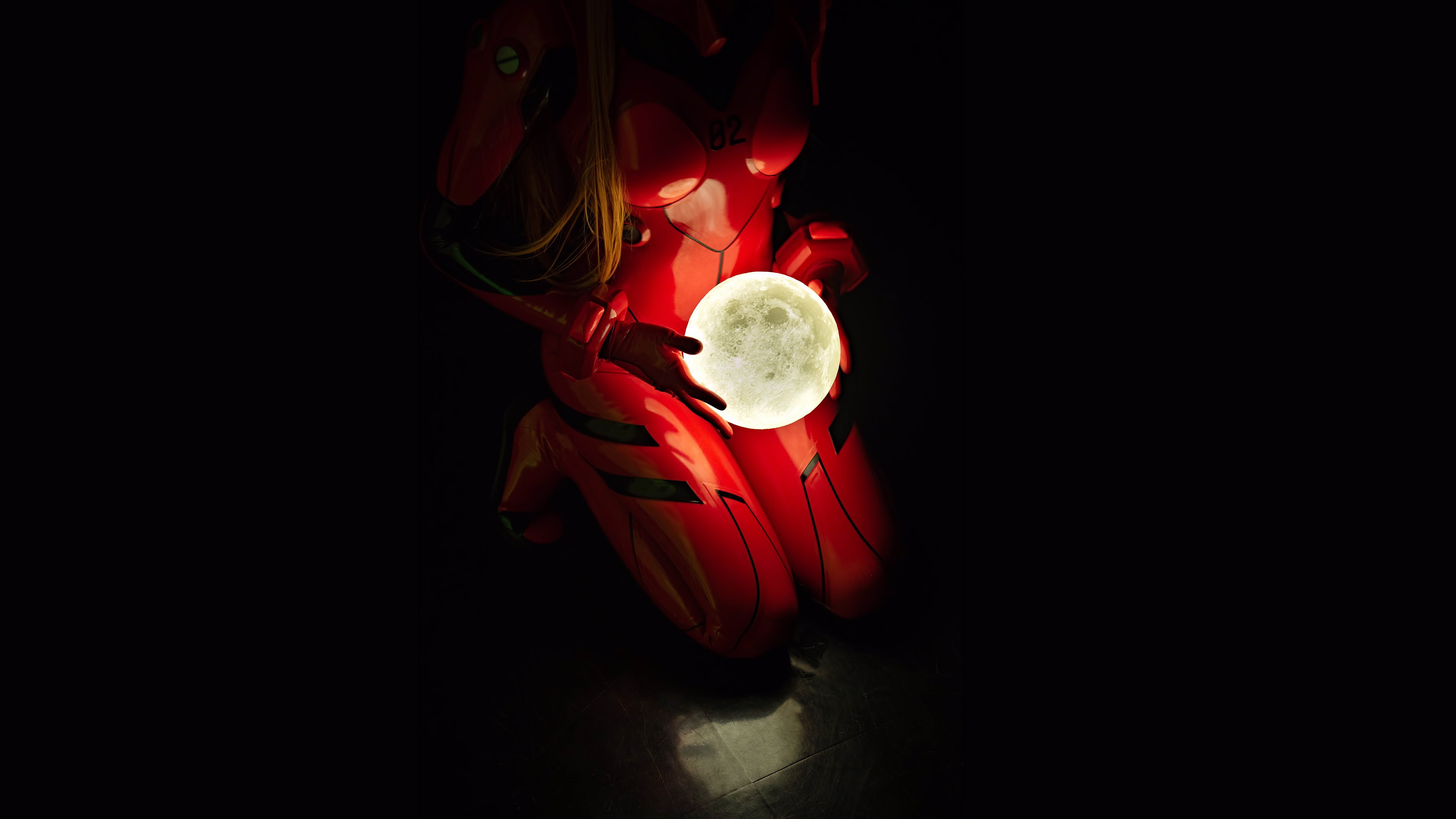 Asuka Langley Soryu Neon Genesis Evangelion Cosplay Dark Red Bodysuit Black Background Simple Backgr 3640x2048
