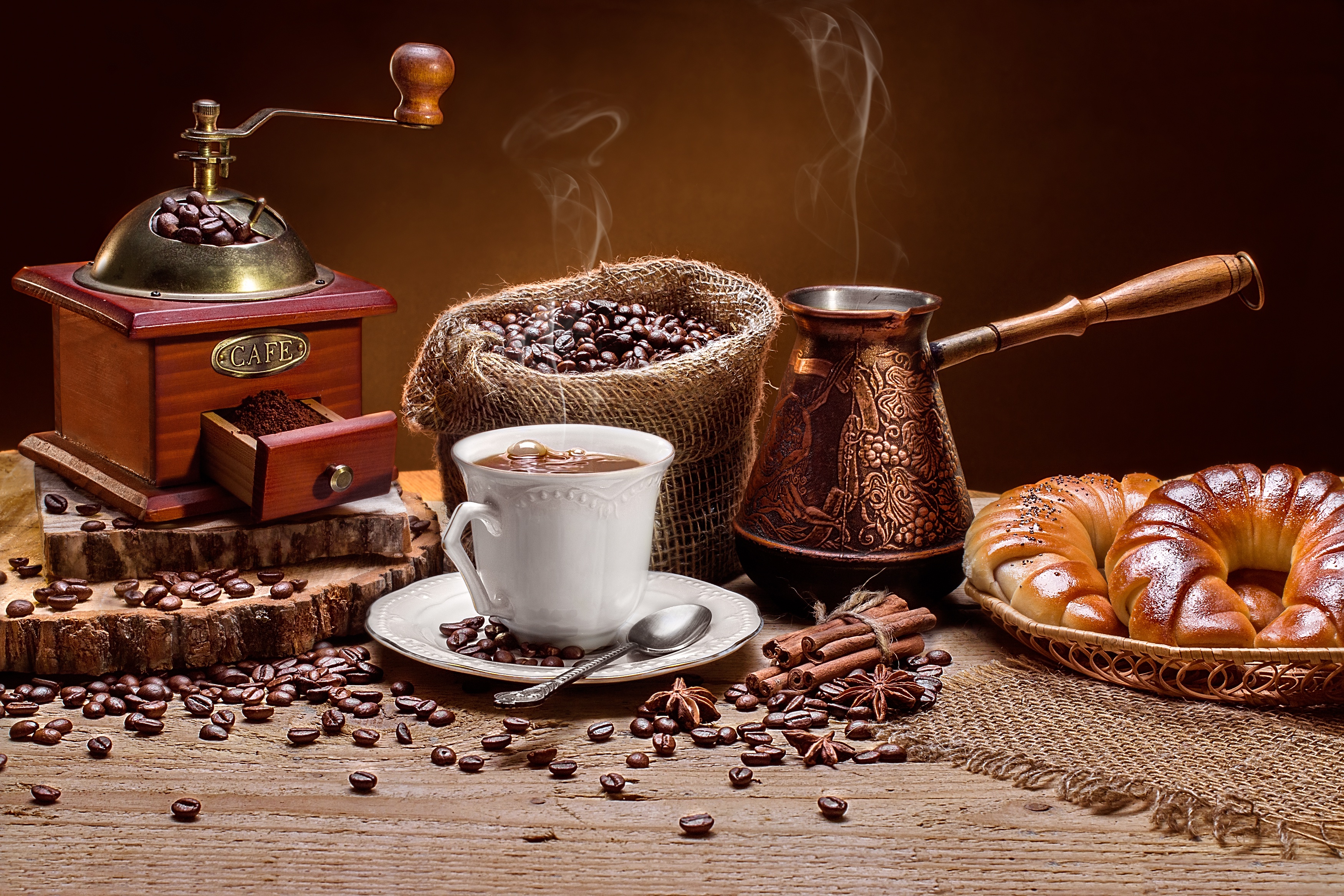 Cinnamon Coffee Coffee Beans Cup Drink Still Life Viennoiserie 3500x2333
