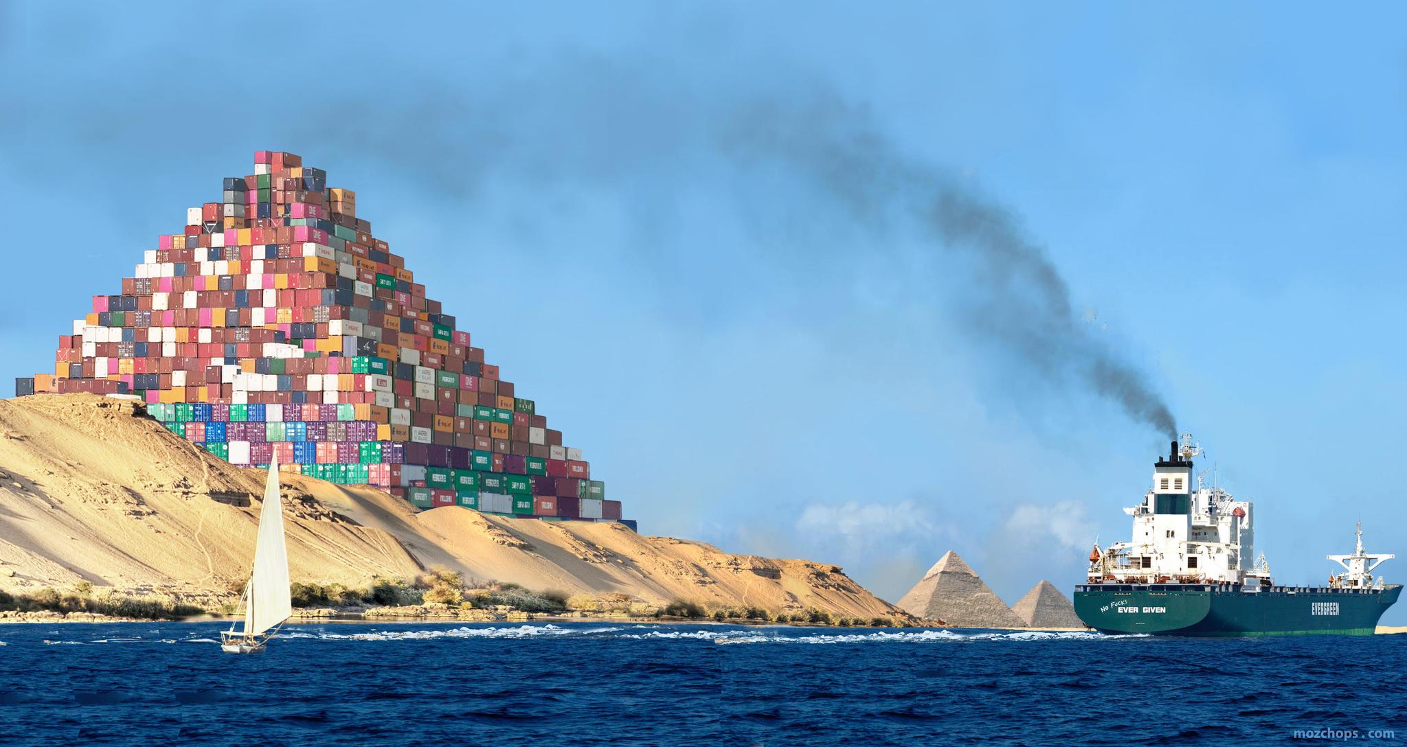 Ship Container Sea Container Ship Water Photo Manipulation Pyramids Of Giza Egypt Pyramid Humor Yach 2048x1088