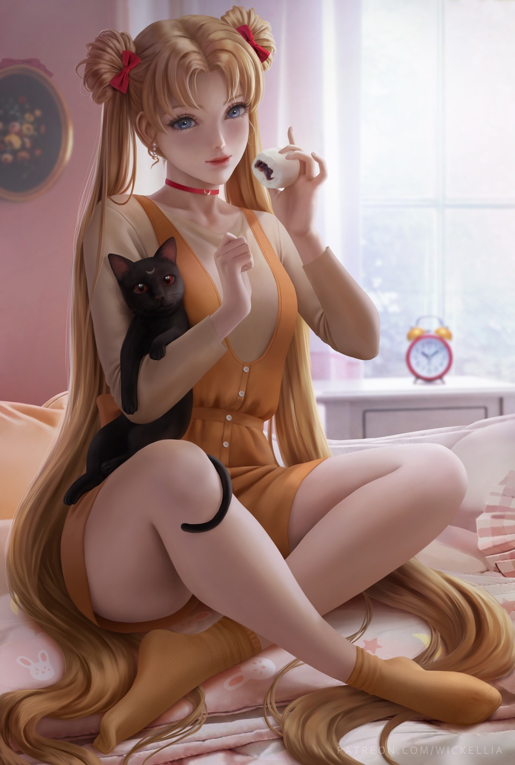 Anime Girls Fictional Character Wickellia Sailor Moon Black Cats Cats Blonde Long Hair Twintails In  1009x1500