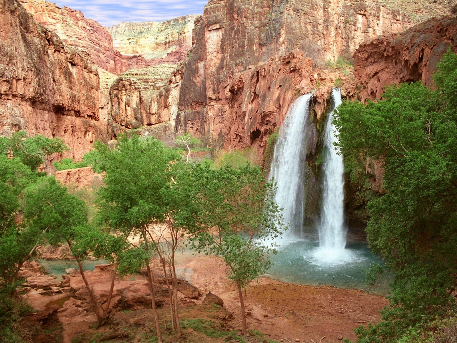 Canyon Nature Tree Water Waterfall 1600x1200