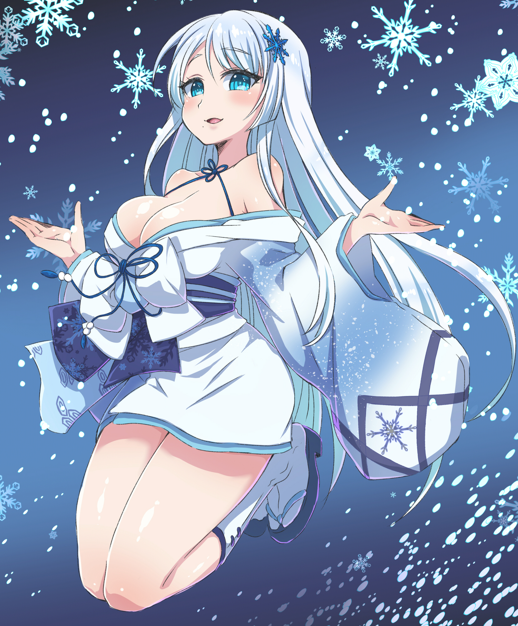 Artwork 2D Fantasy Art Fantasy Girl Aqua Eyes Anime Girls Knees Together Snow Winter Long Hair Anime 1654x2000