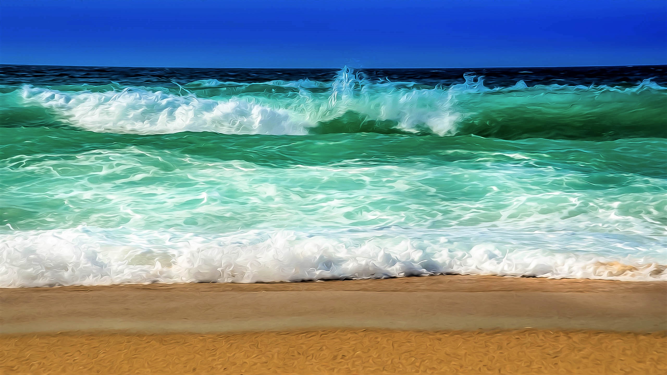 Artistic Beach Blue Cgi Ocean Turquoise Wave 2560x1440