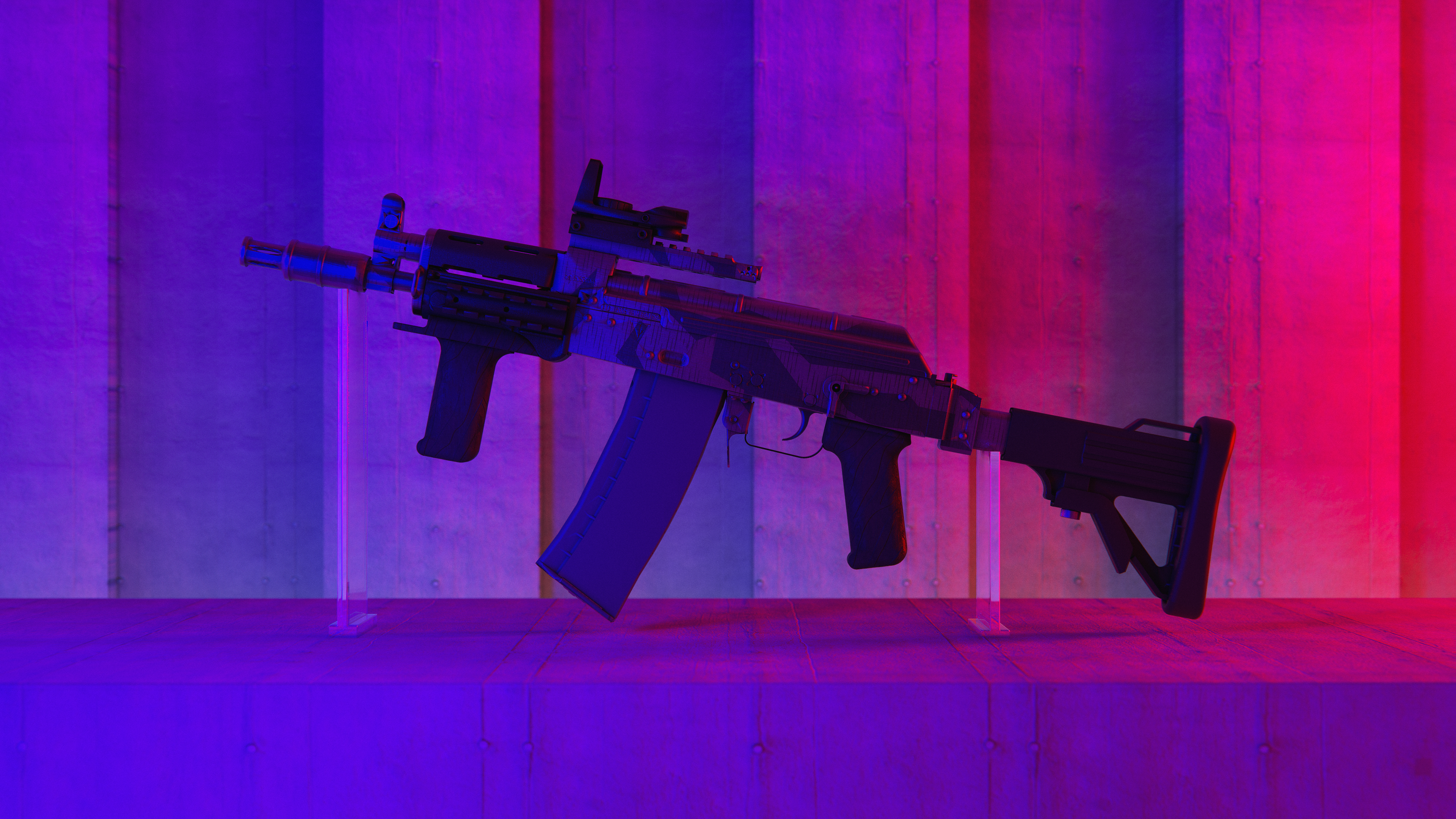 CGi Digital Art Render Rendering Weapon Rifles Mini Beryl Neon Lights Neon 3840x2160