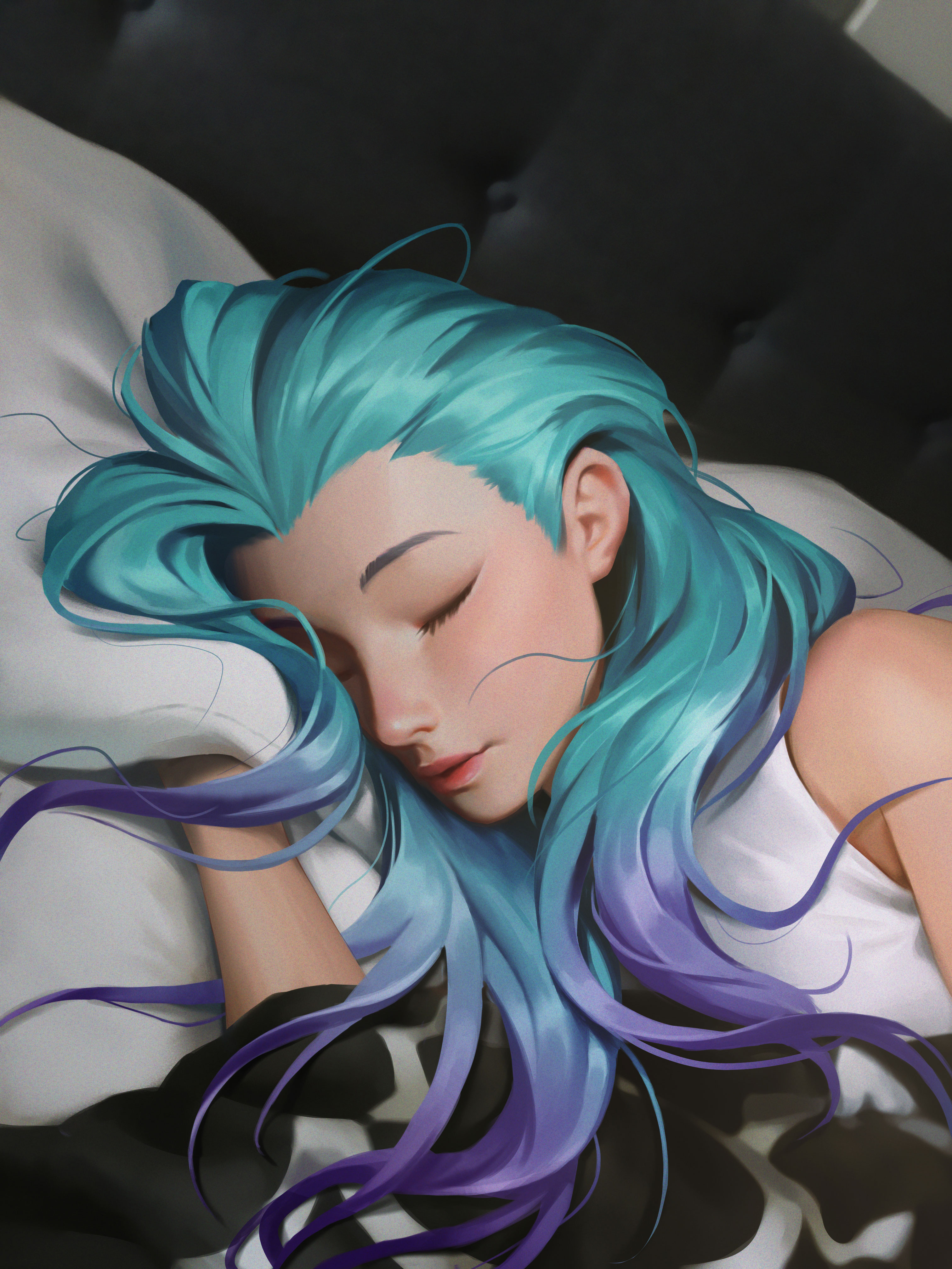 Anime Girls Artwork Sleeping Wavy Hair Digital Art Digital Painting Women Young Woman Kudos Producti 3024x4032