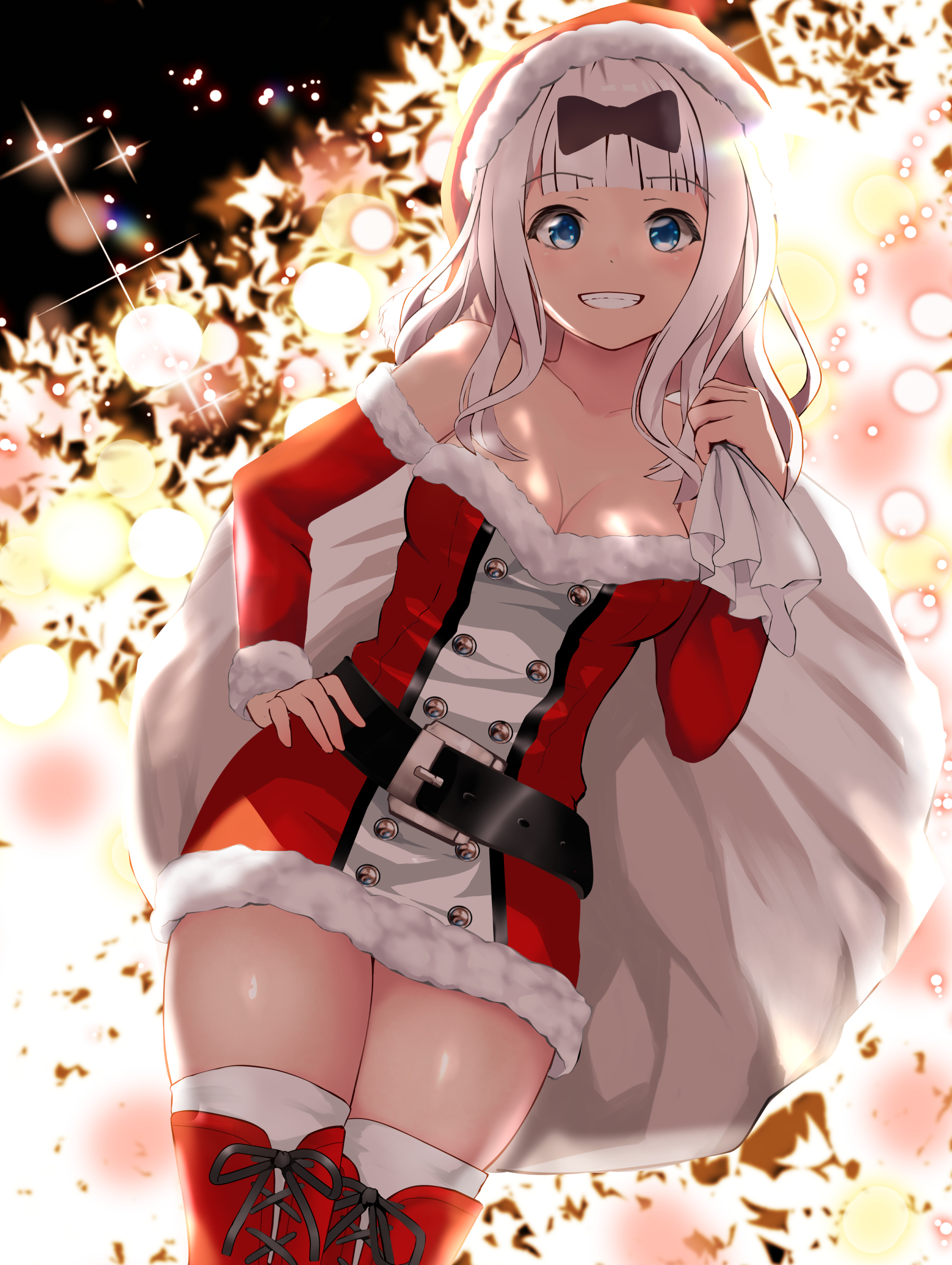Anime Girls Santa Costume White Hair Kaguya Sama Love Is War Chika Fujiwara Gibun Zettai Ryouiki San 1821x2419