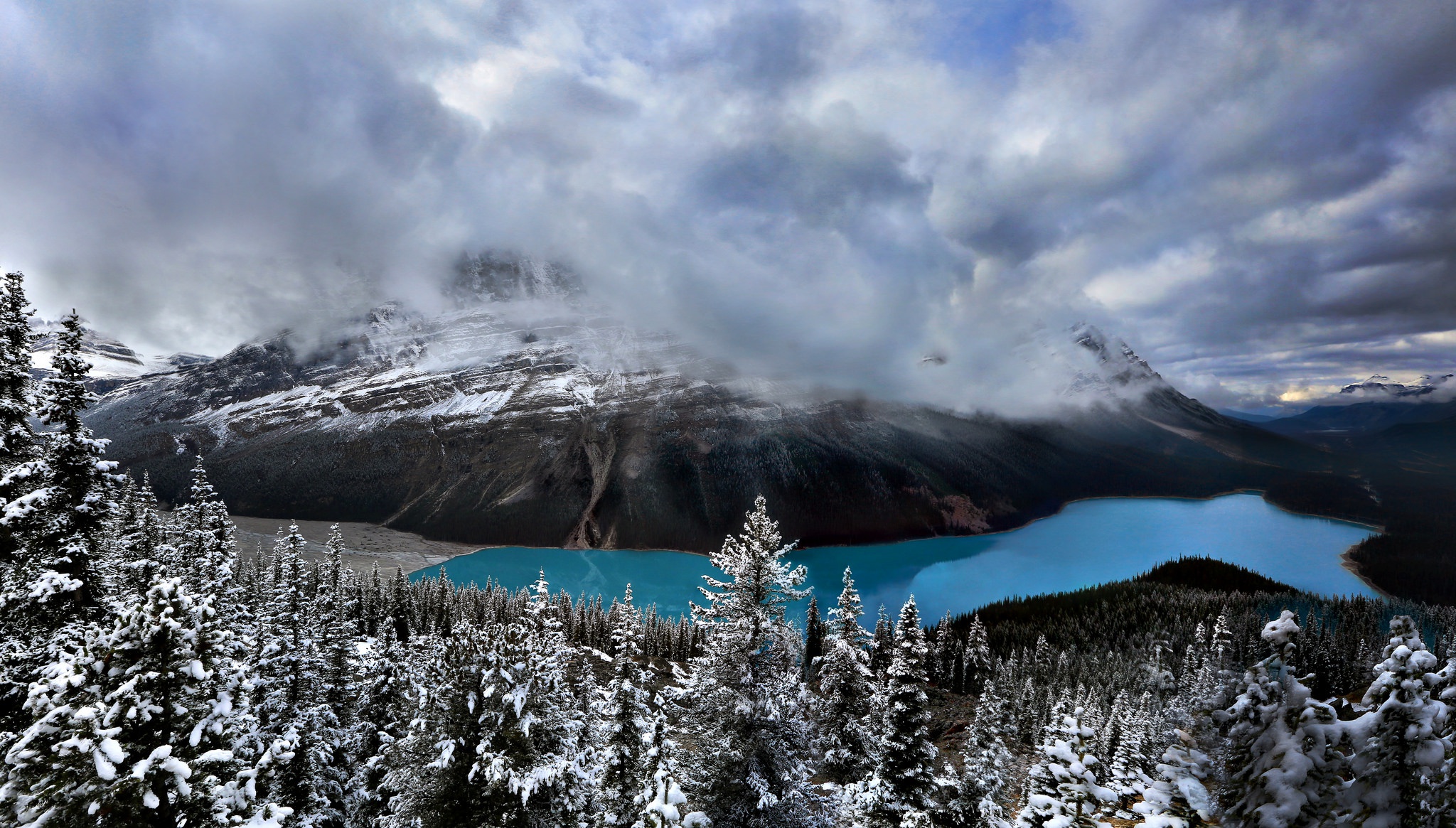 Banff National Park Canada Earth Forest Lake Mountain Snow Winter 2048x1165