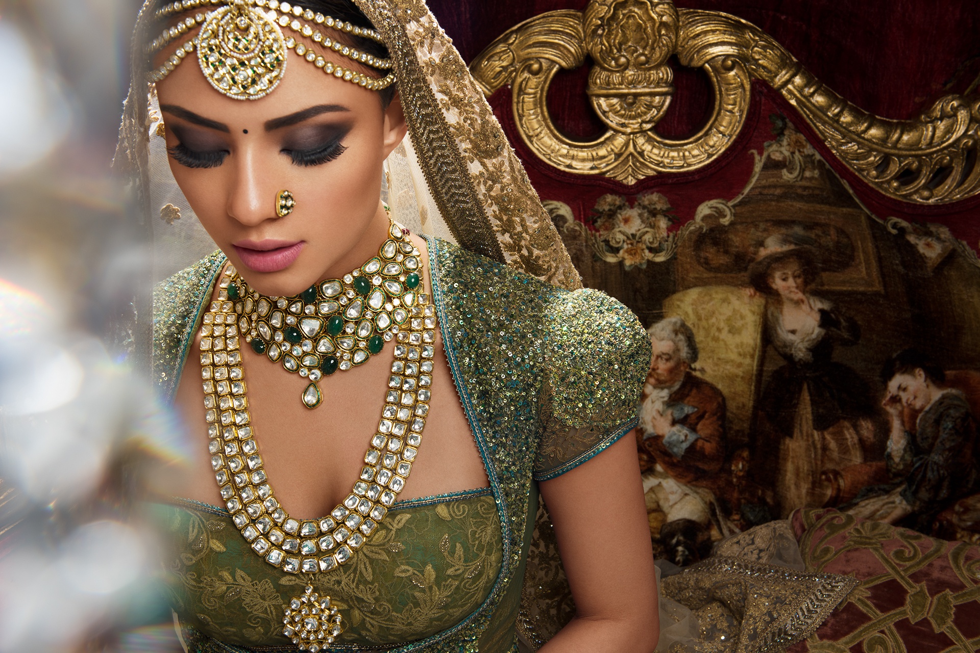 Bokeh Bride Girl Indian Jewelry Makeup Necklace Oriental Saree Veil 1920x1281