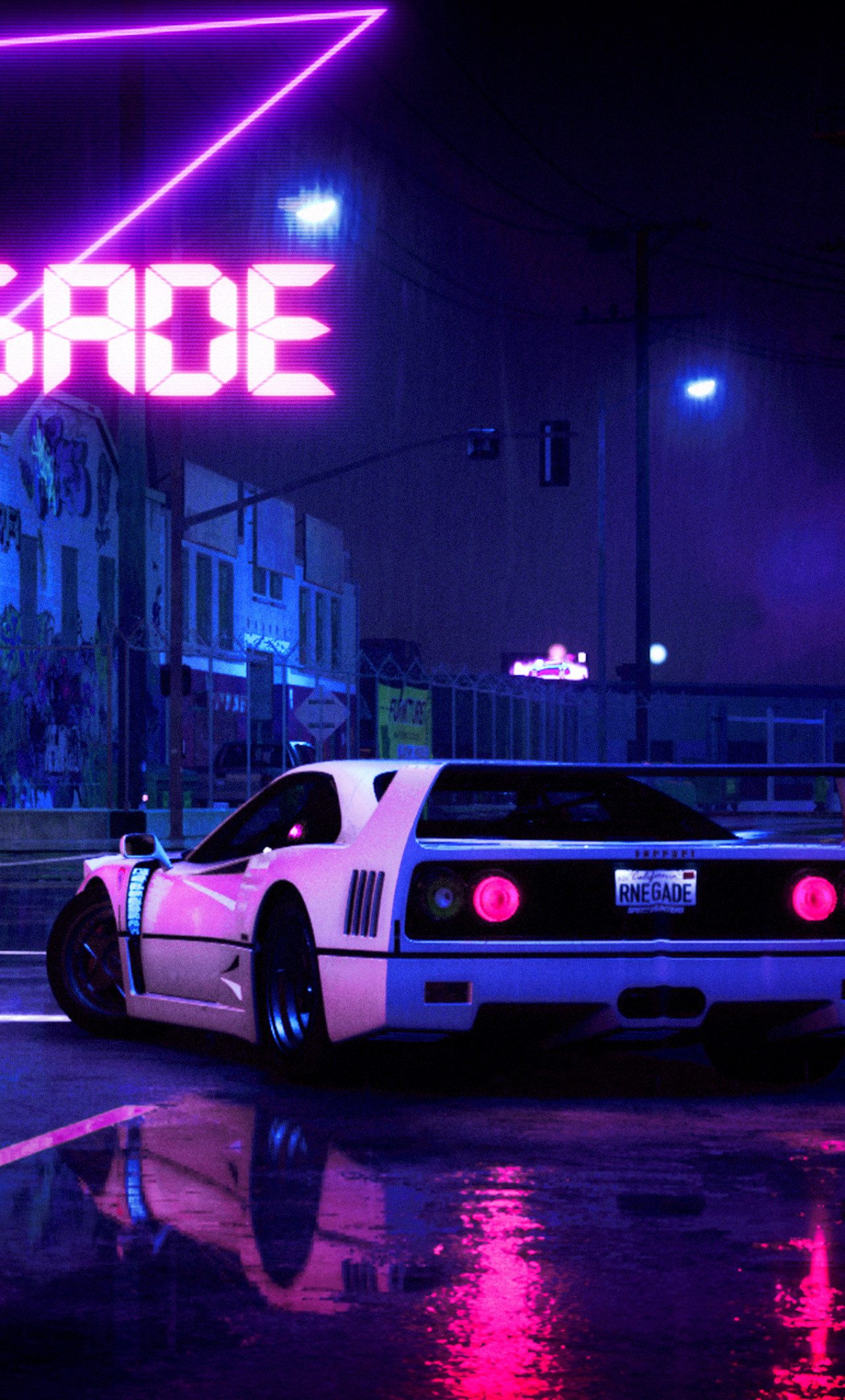 Retrowave Vaporwave Synthwave Ferrari F 40 Vertical 1280x2120