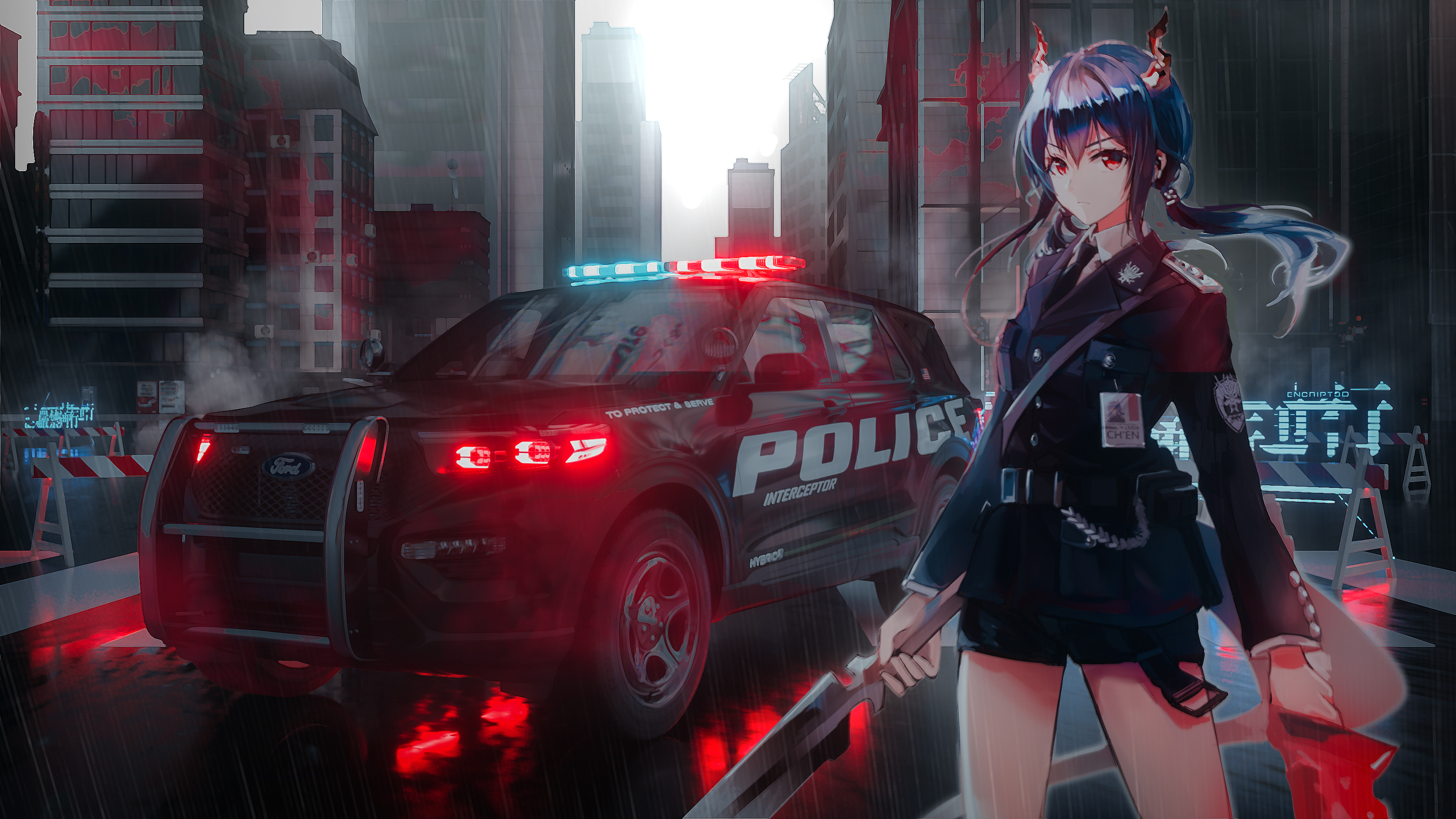 Anime Anime Girls Arknights Seymour Police Cars Chen Arknights 3250x1828