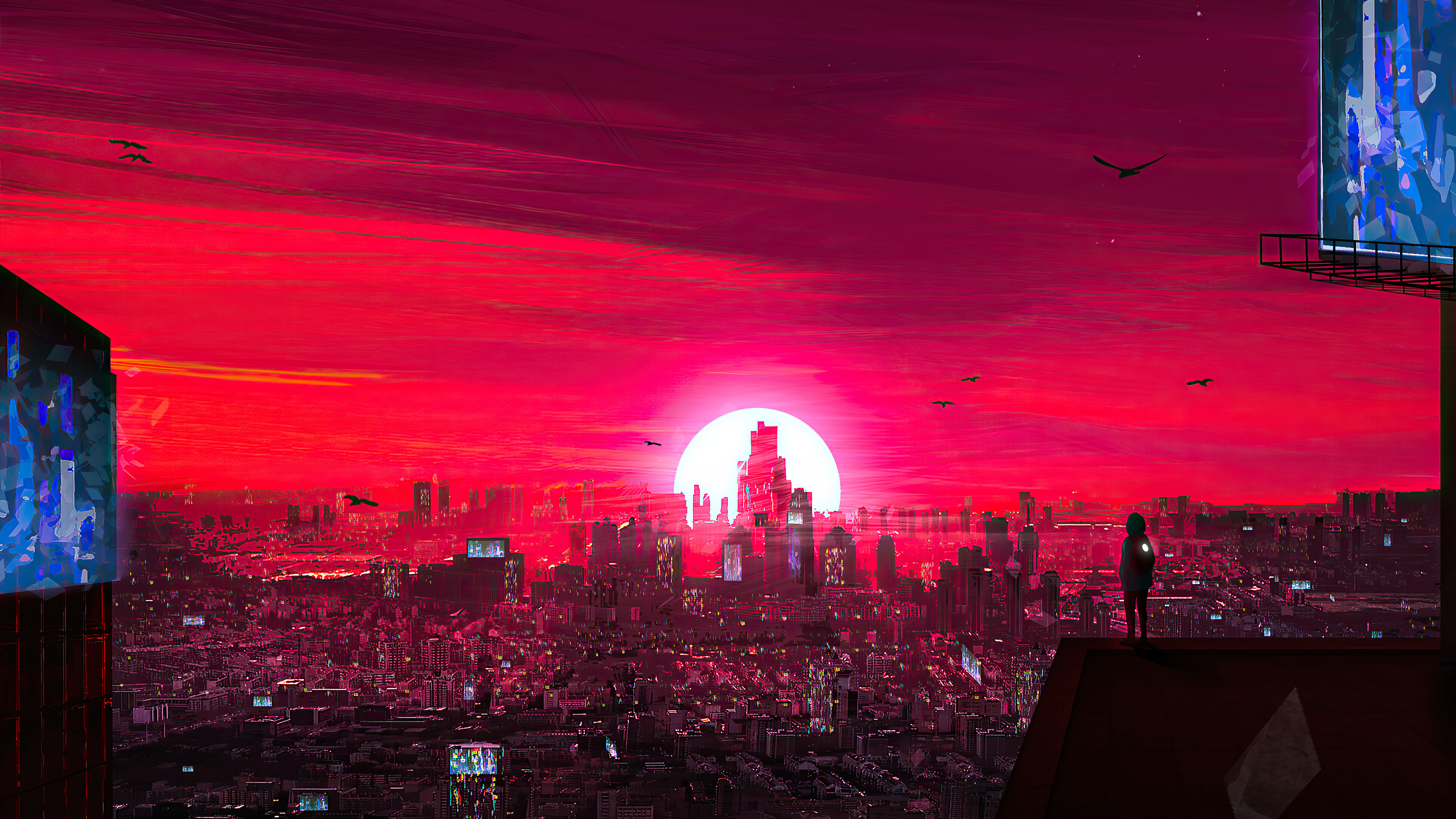 Artwork Sunset Cityscape Fantasy Art City Purple Sky Red Sky 3840x2160