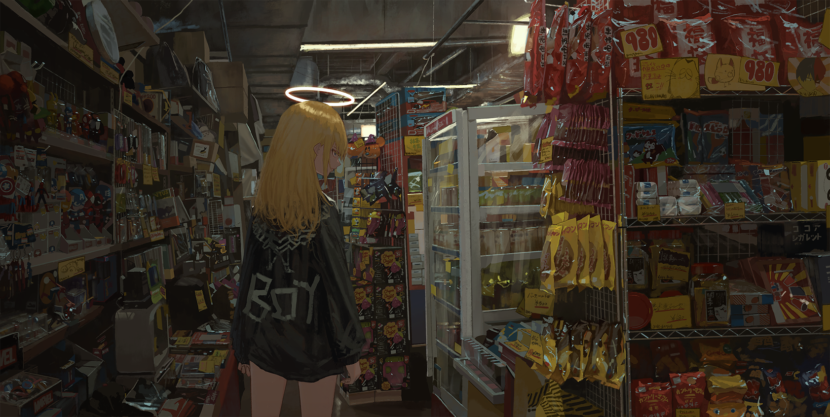 Kgmnx Anime Anime Girls Supermarket Long Hair Blond Hair Black Jackets Super Market Original Charact 1682x846