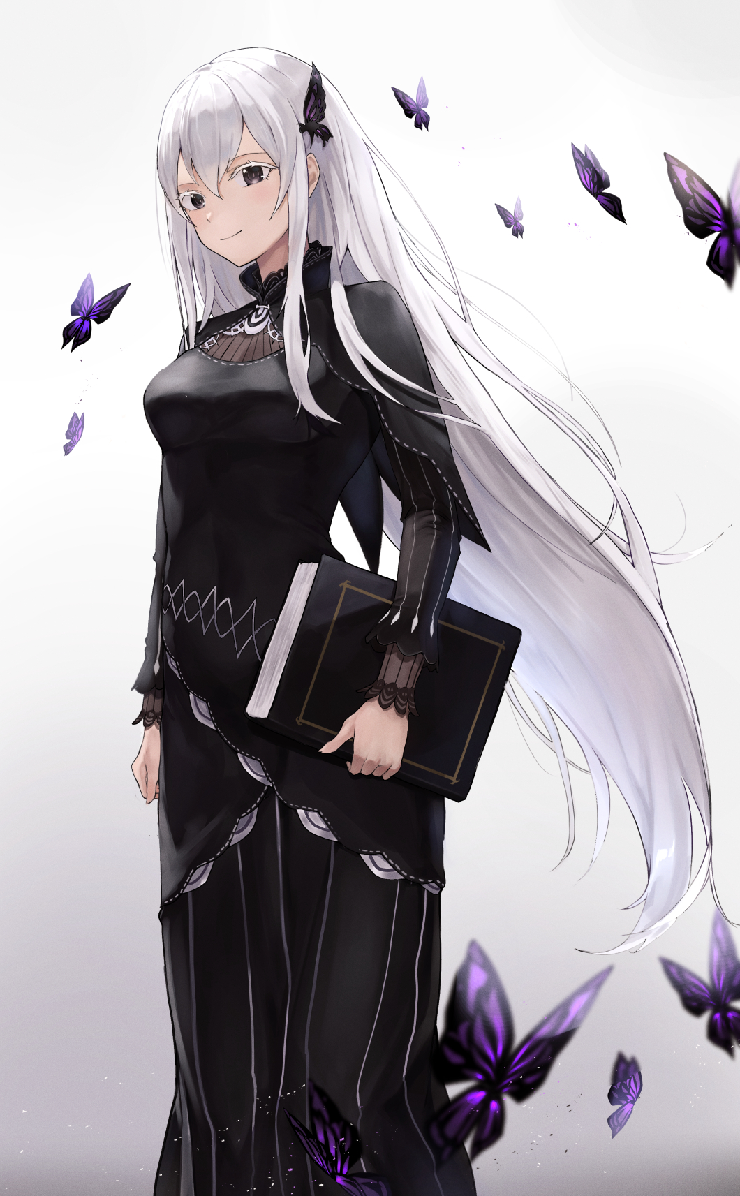Re Zero Kara Hajimeru Isekai Seikatsu Witch Black Dress 2D Butterflies Hair Ornament Hair Blowing In 1060x1713