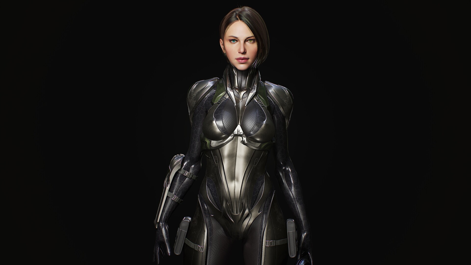 3D CGi Render Women Science Fiction Science Fiction Women Simple Background Standing 1920x1080