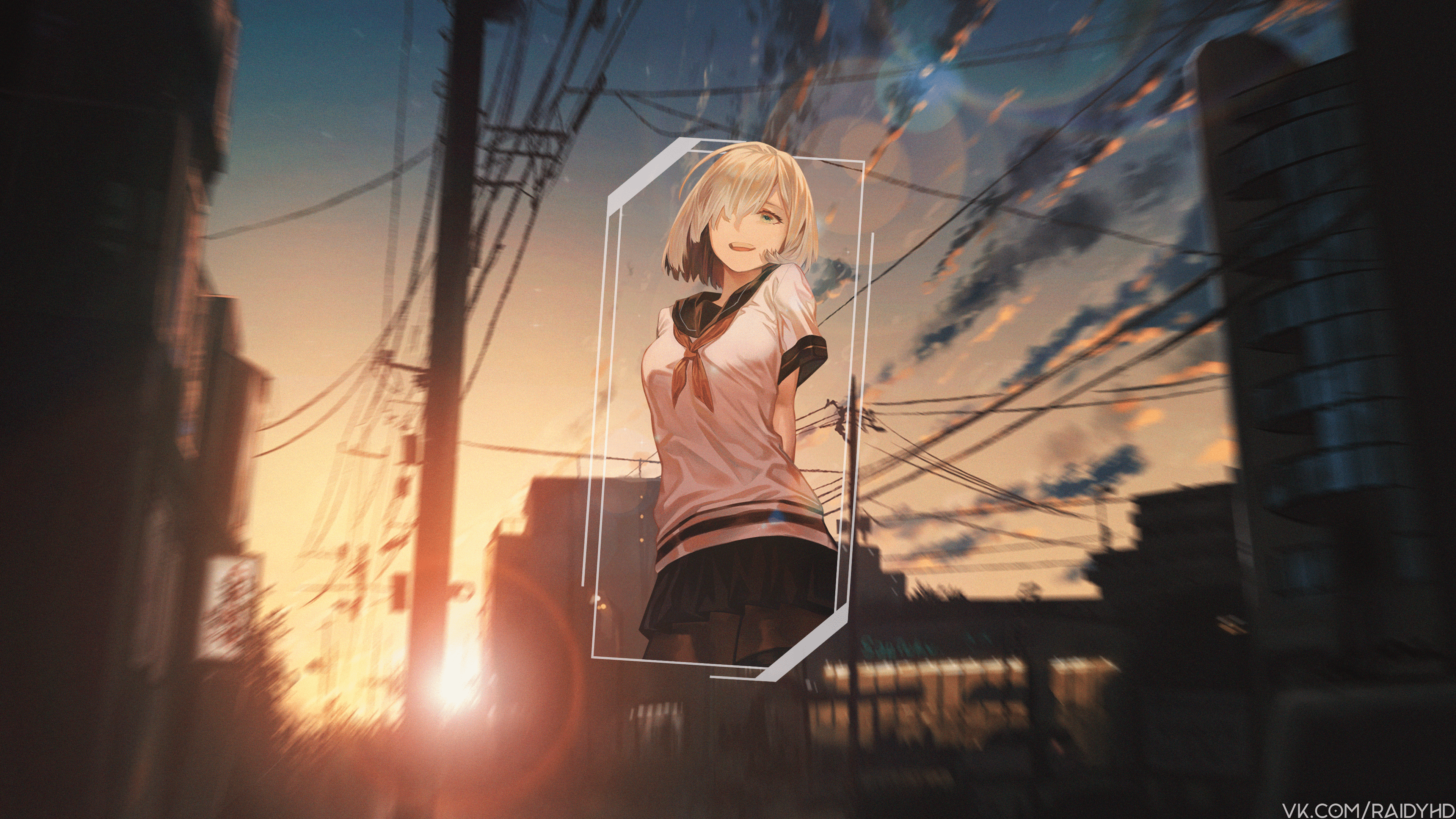 Anime Anime Girls Picture In Picture Sunset Hamakaze KanColle 3840x2160