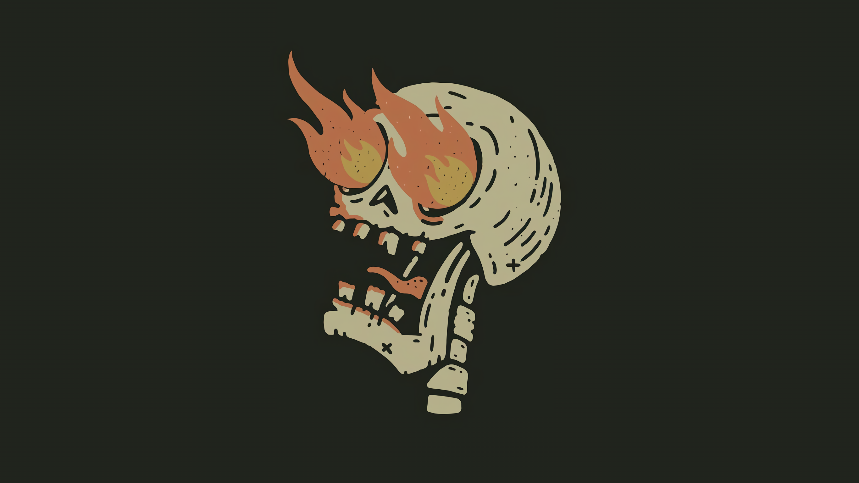 Fire Digital Calavera Skull Simple Simple Background Minimalism 2732x1536