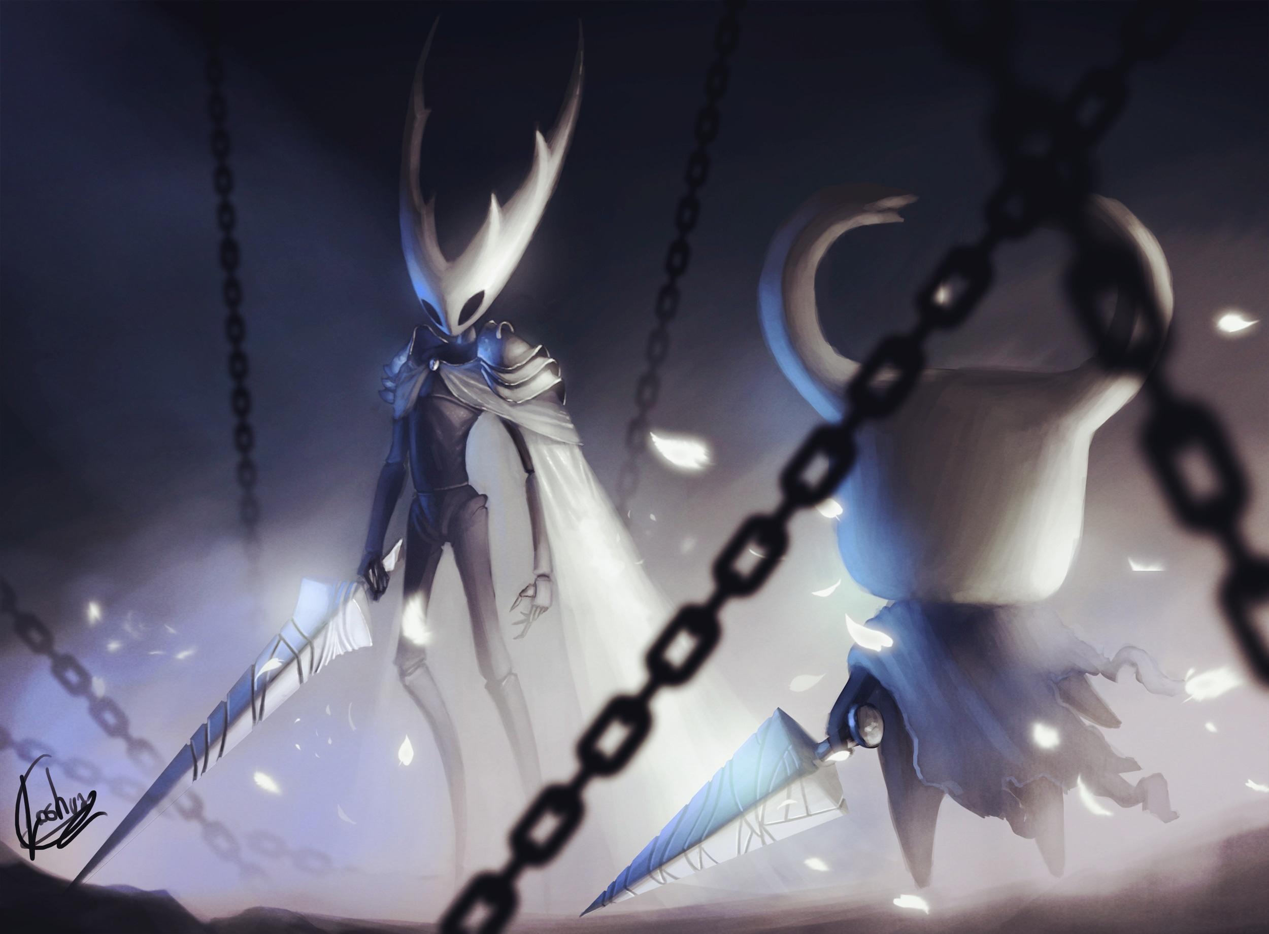 Hollow Knight Pure Vessel Video Games Video Game Art Chains Sword 2500x1841