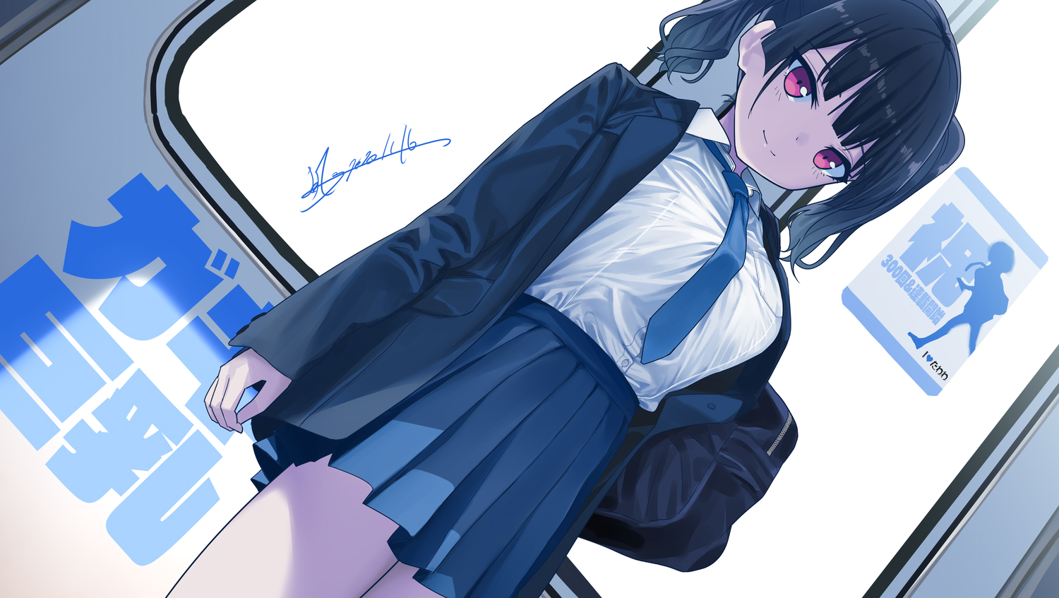 Anime Anime Girls Digital Art Artwork 2D Kaedeko School Uniform Black Hair Twintails Violet Eyes 1500x847