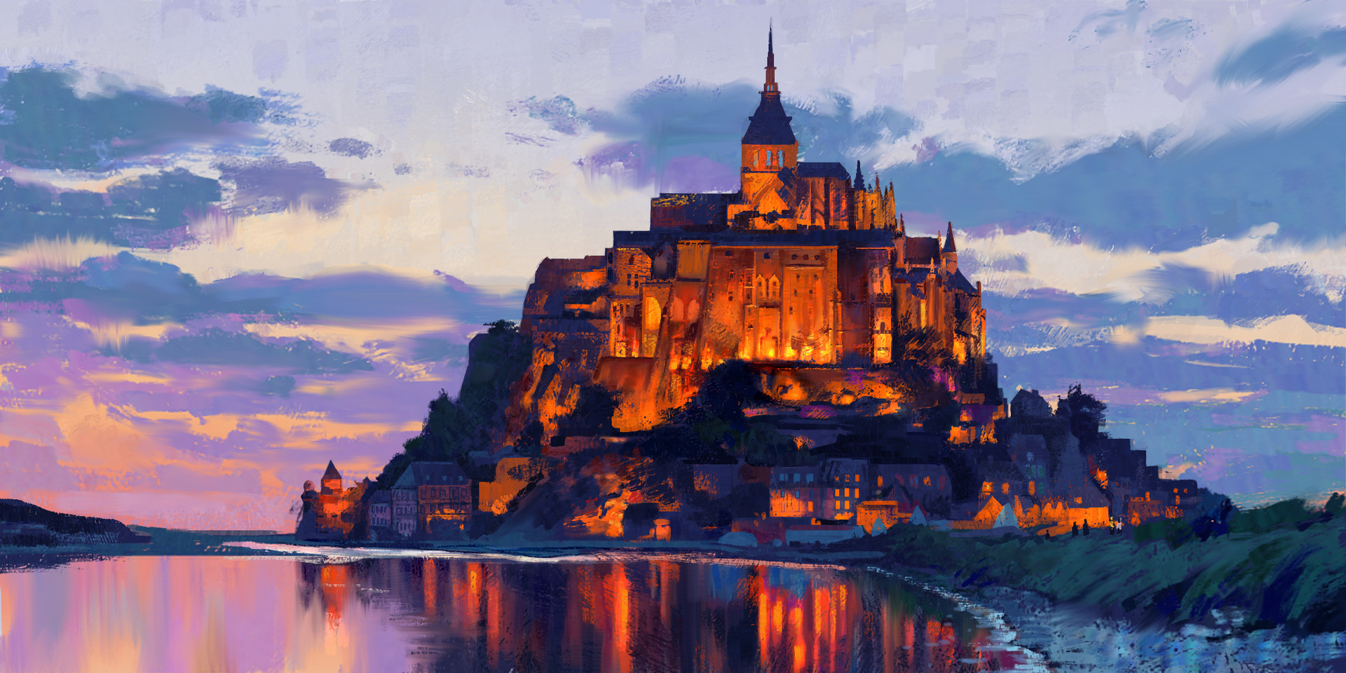 Artwork Digital Art Mont Saint Michel Abbey 1920x960