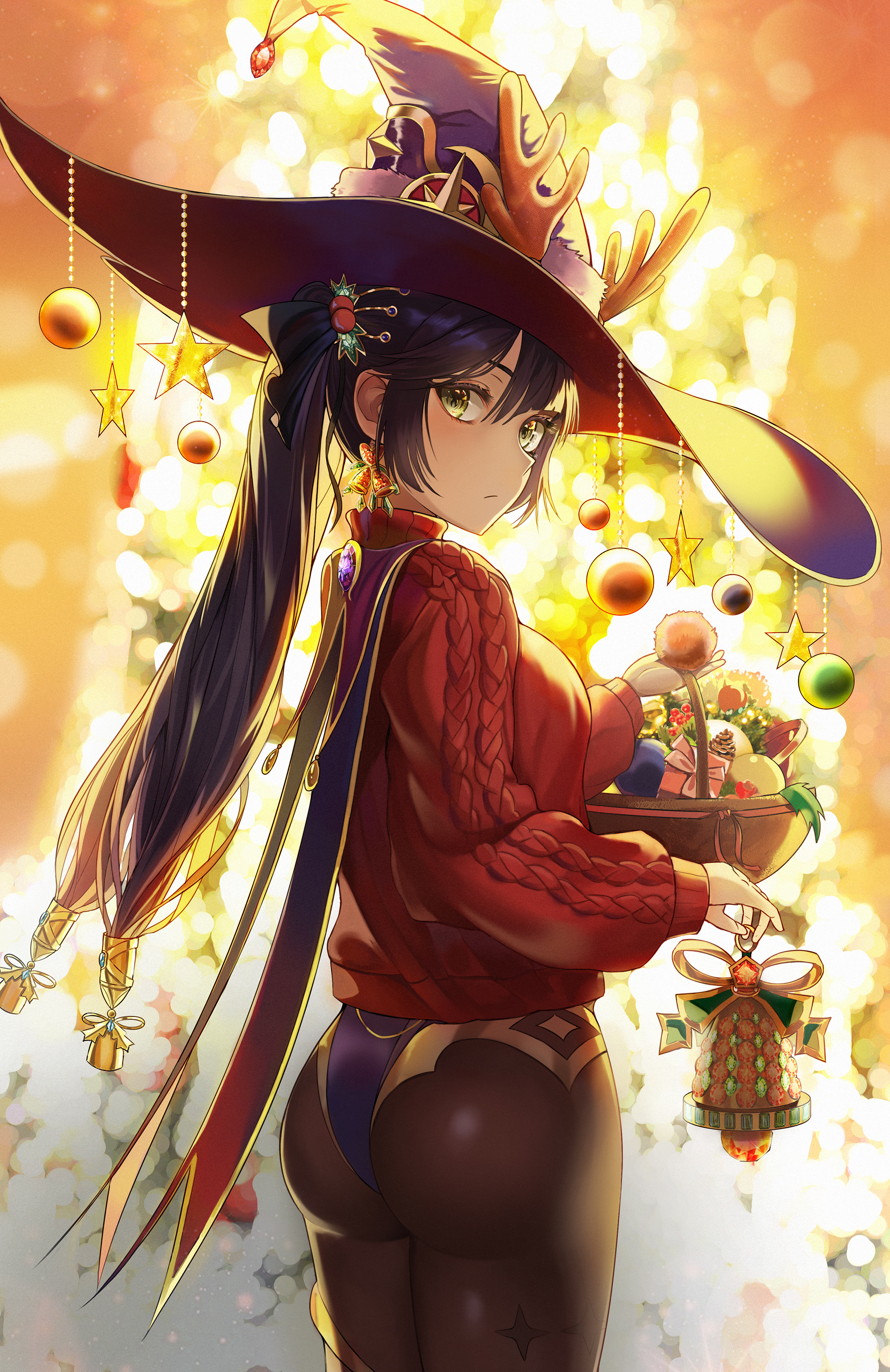 Genshin Impact Mona Genshin Impact Red Sweater Sweater Leotard Witch Hat Christmas Anime Girls Ssuel 2000x3082