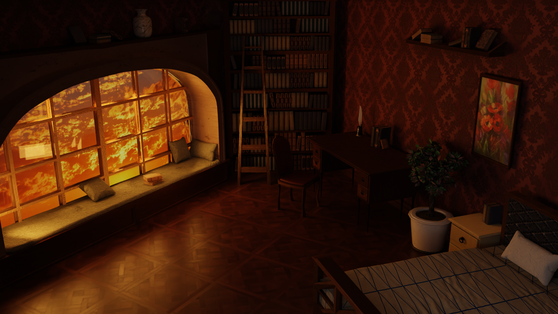 Living Rooms Warm Warm Colors Warm Light Sunset 3D Graphics Archviz 1920x1080