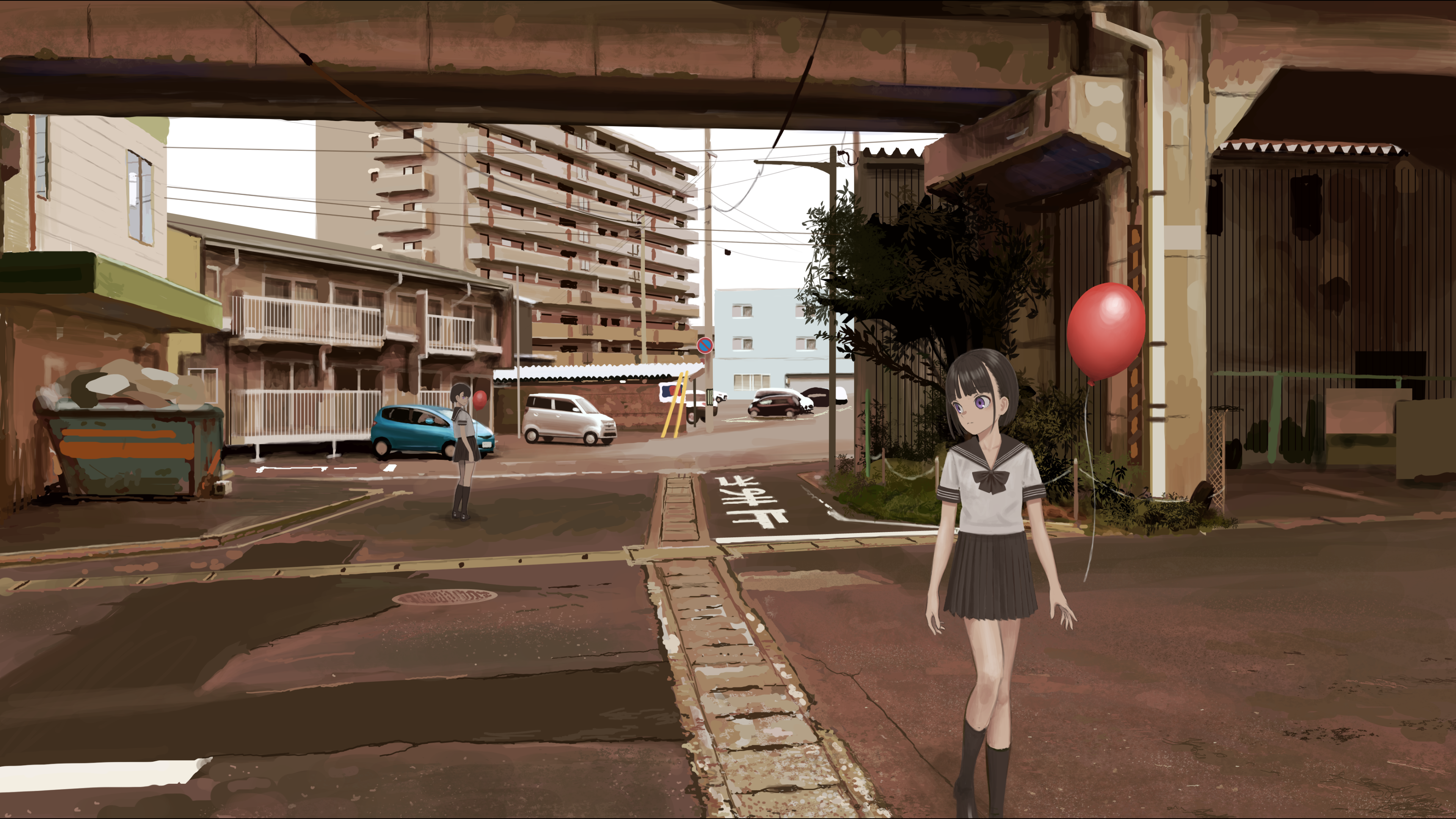 Anime Girls Landscape Balloon Underpass 3840x2160
