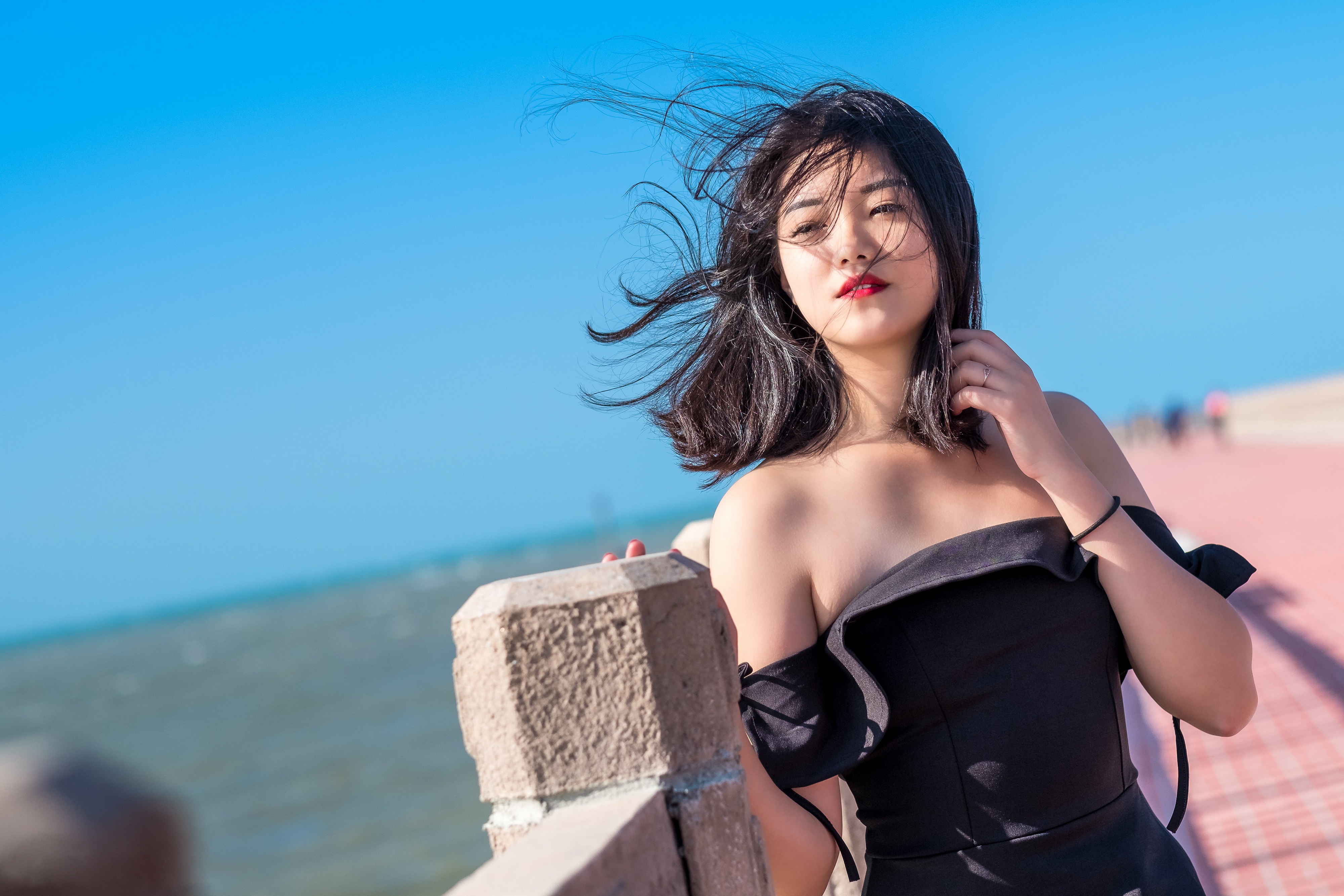 Asian Black Dress Black Hair Depth Of Field Girl Lipstick Model Woman 4000x2667