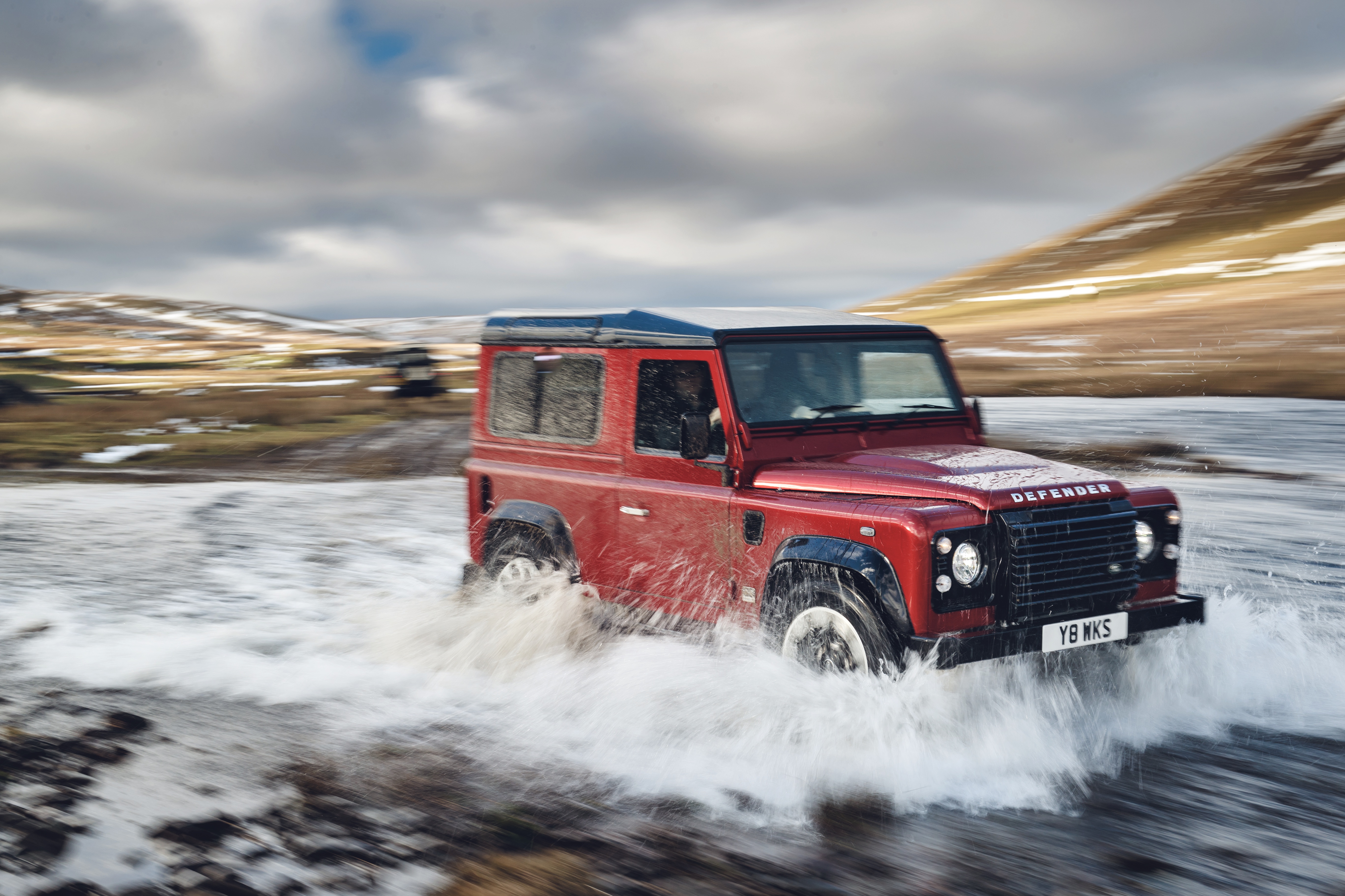 Car Land Rover Land Rover Defender Motion Blur Off Road Red Car River Vehicle 5472x3648