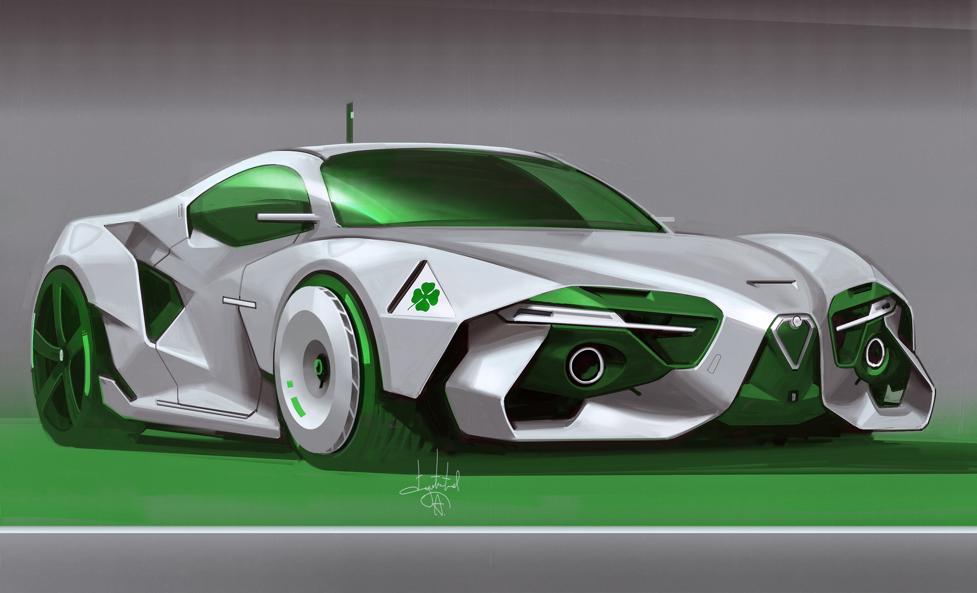 Car Sports Car Green Cars Simple Background Clovers 1920x1166