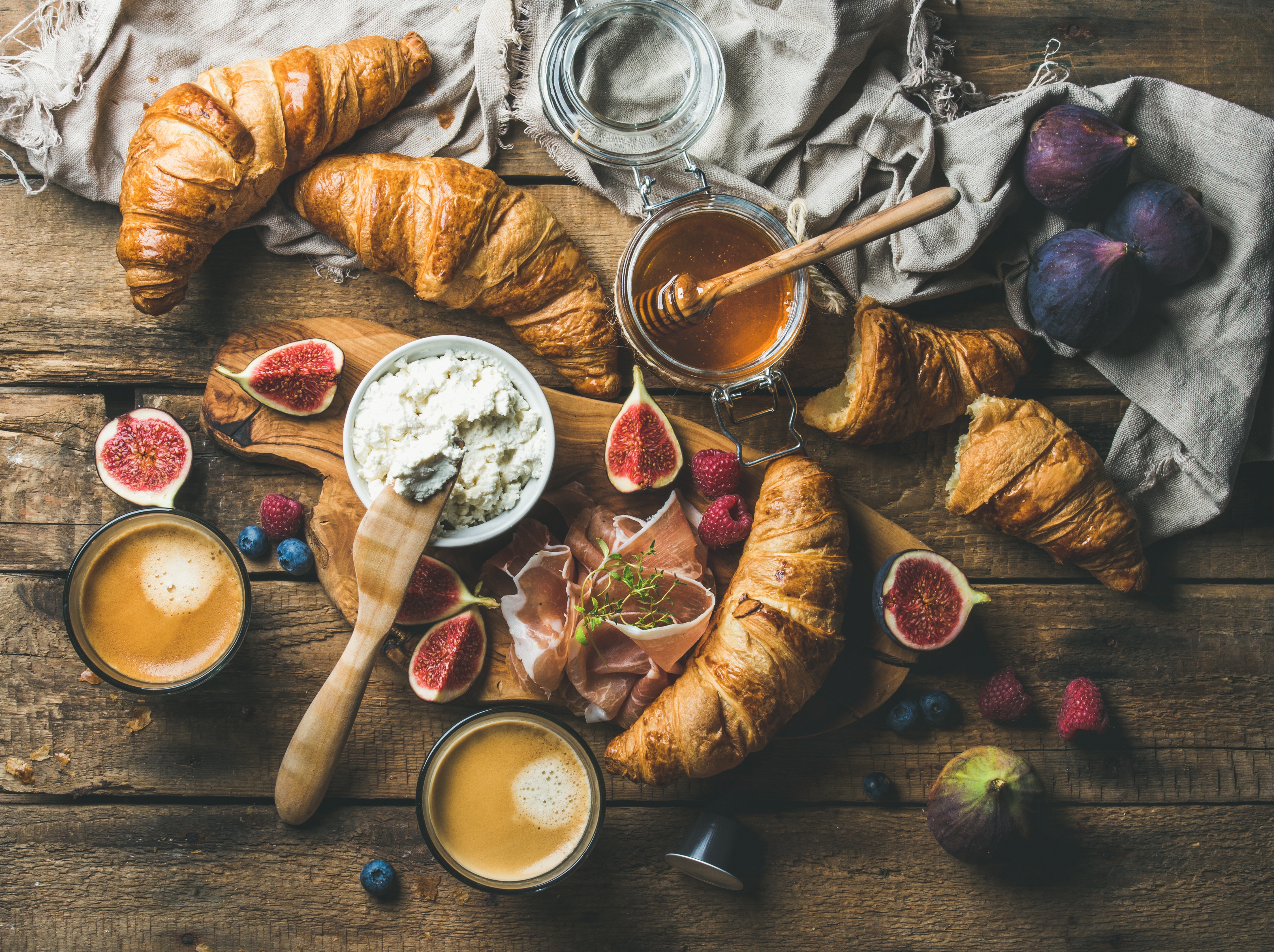 Breakfast Coffee Croissant Fig Honey Still Life 4500x3365