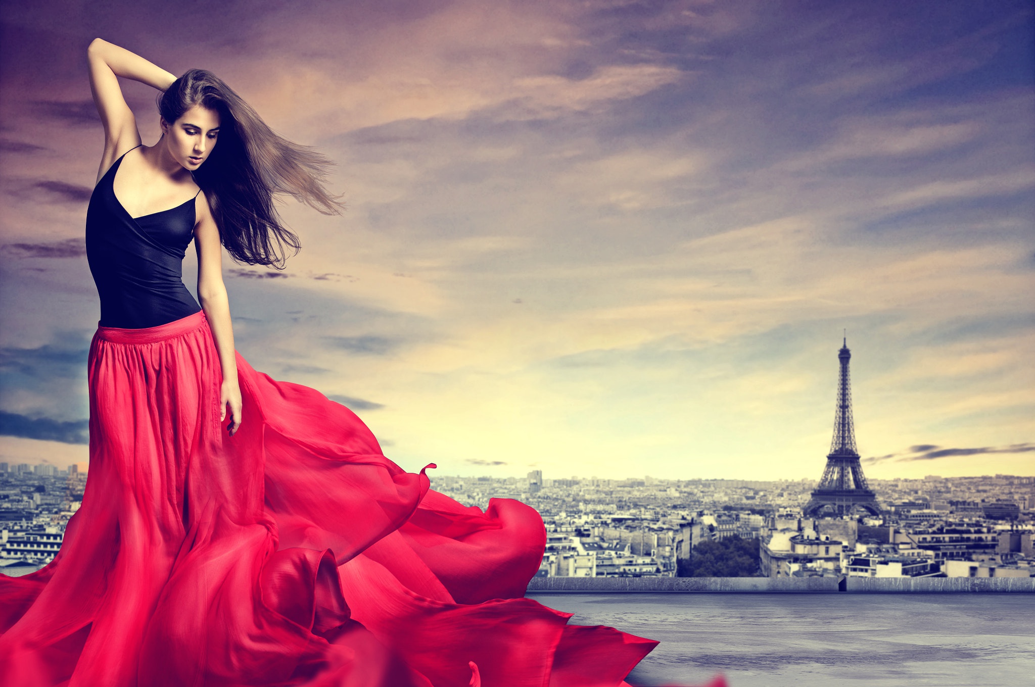 Black Hair City Eiffel Tower Girl Model Mood Paris Woman 2048x1360