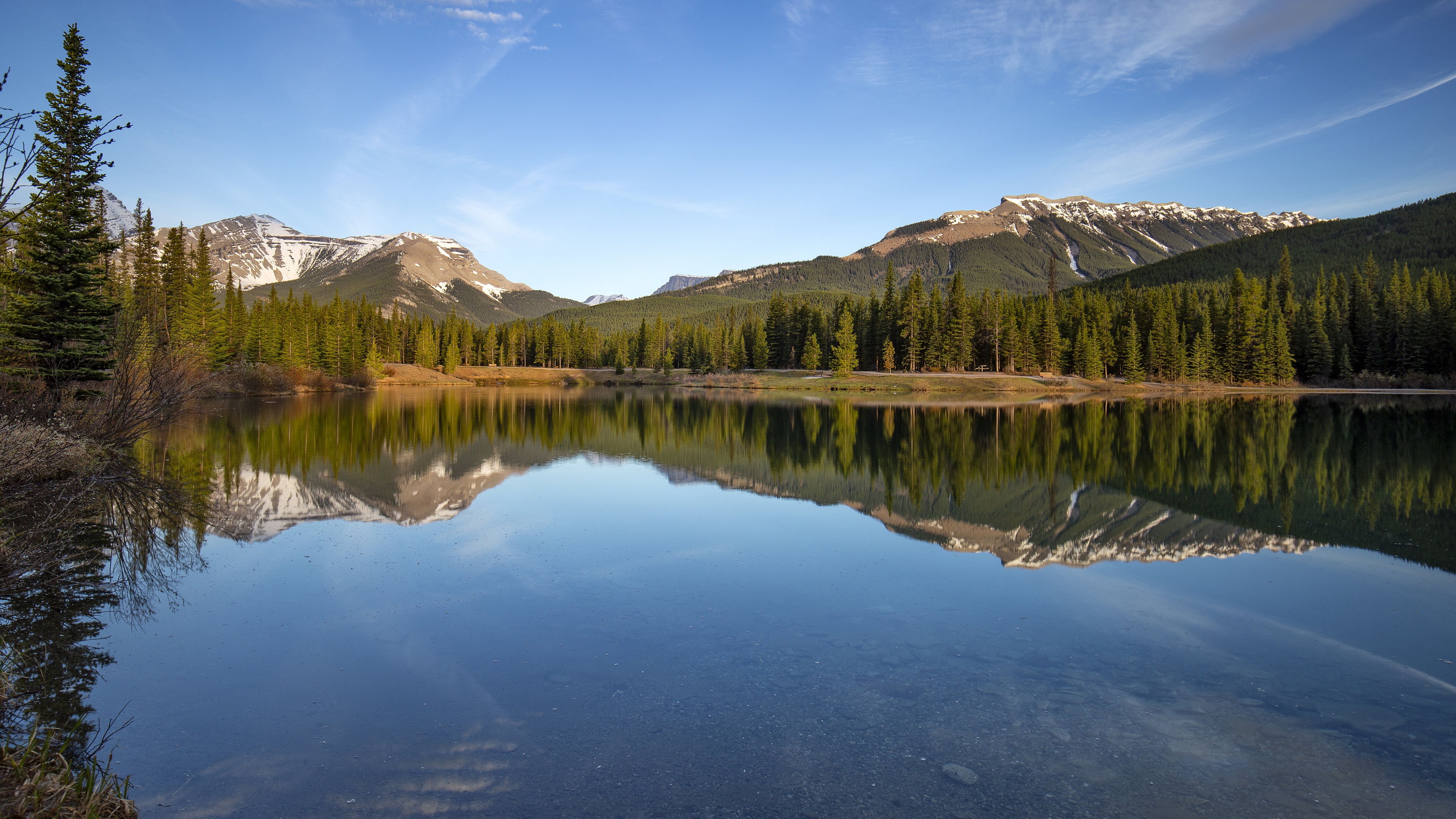 Alberta Canada Lake Mountain Reflection Spruce 3840x2160