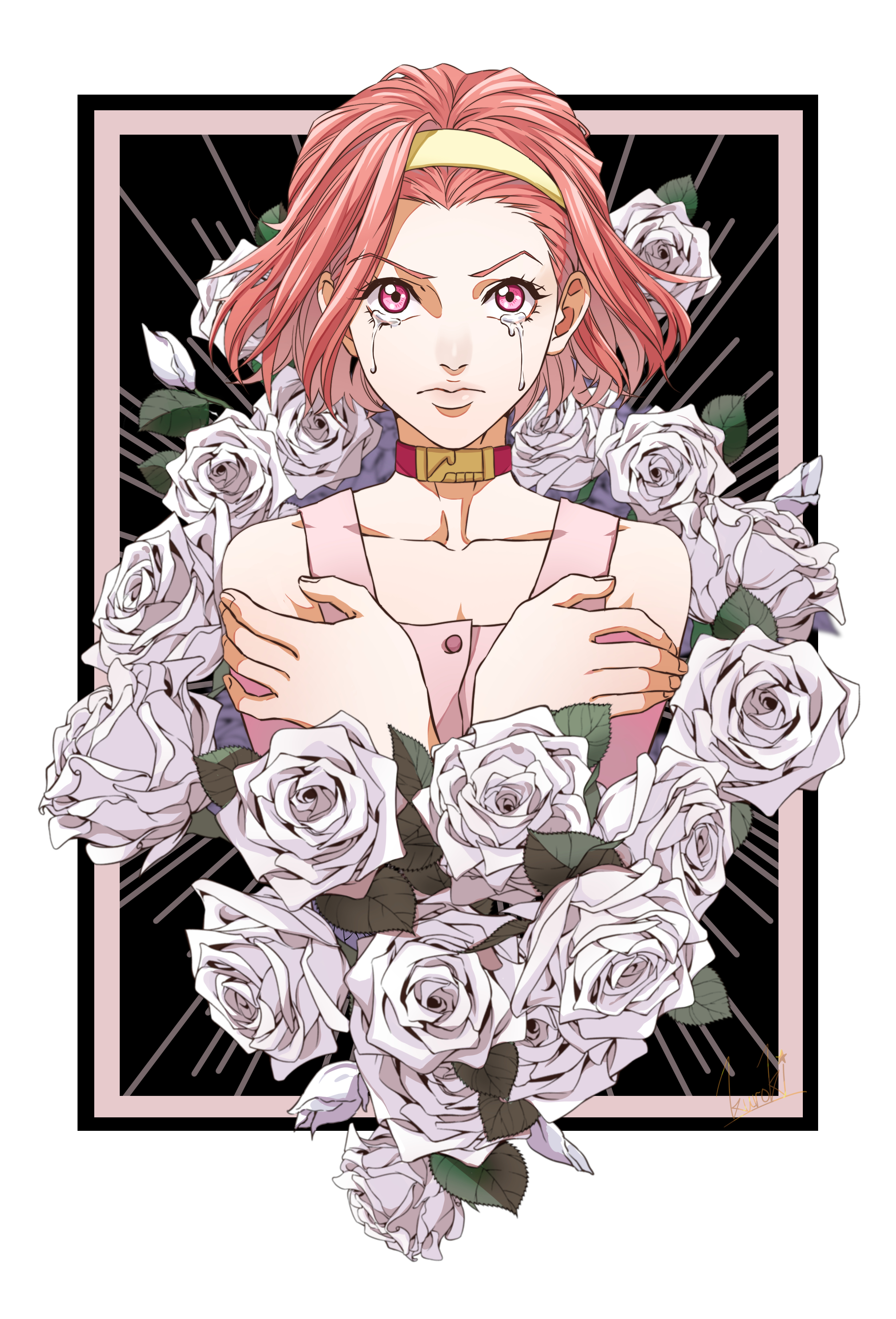 Anime Anime Girls Digital Art Artwork 2D Portrait Display Vertical Flowers Rose Plants Tears Crying  2462x3624