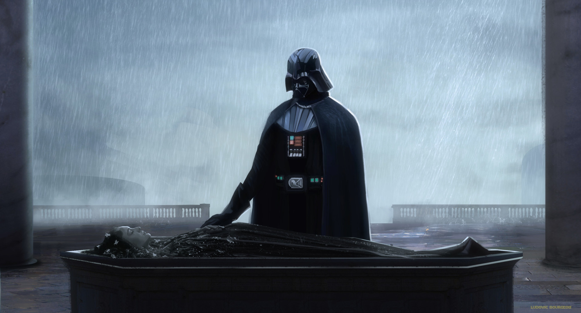Darth Vader Padme Amidala Rain Star Wars 2000x1080