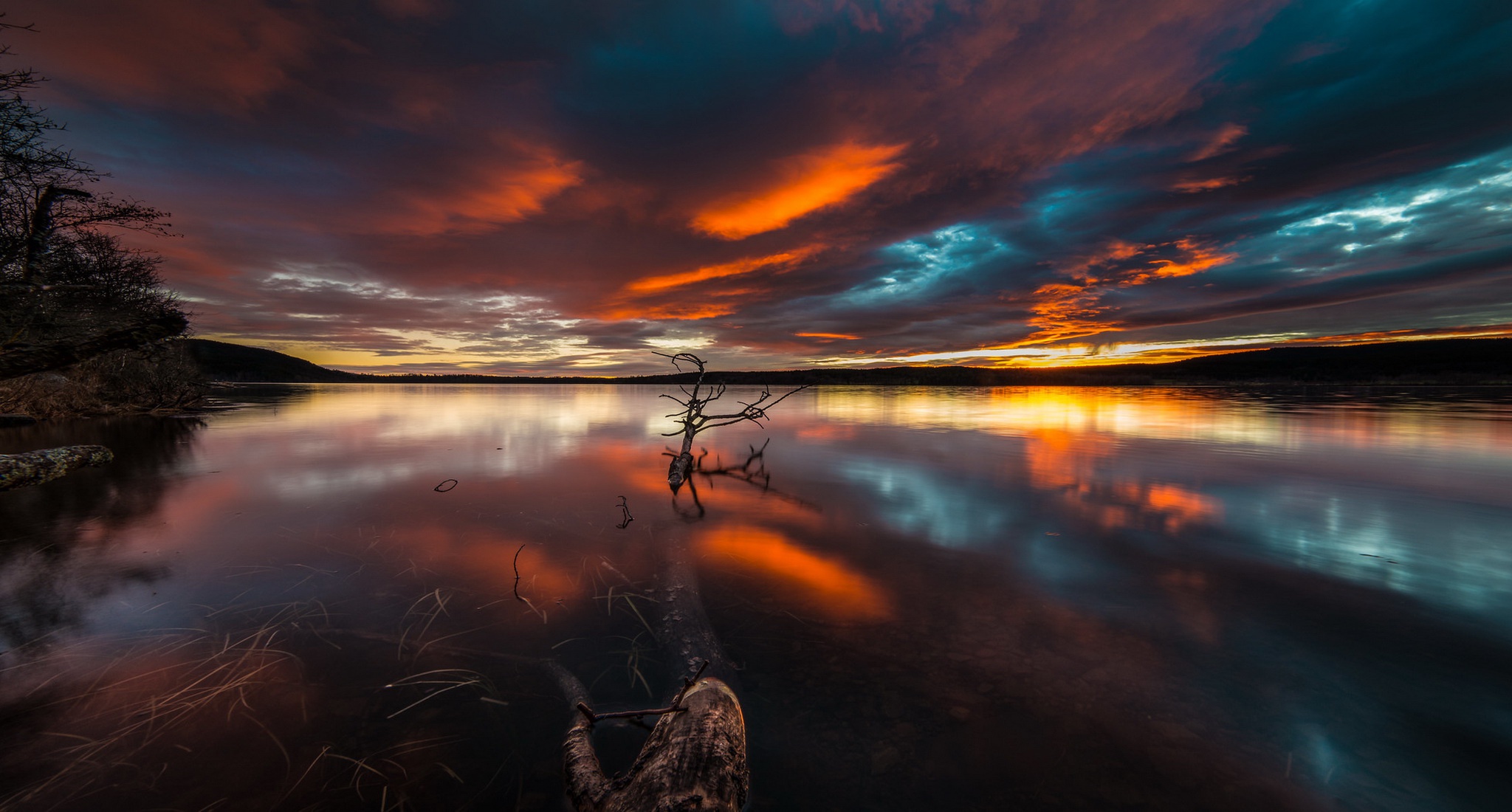 Cloud Lake Nature Reflection Sunset 2048x1100