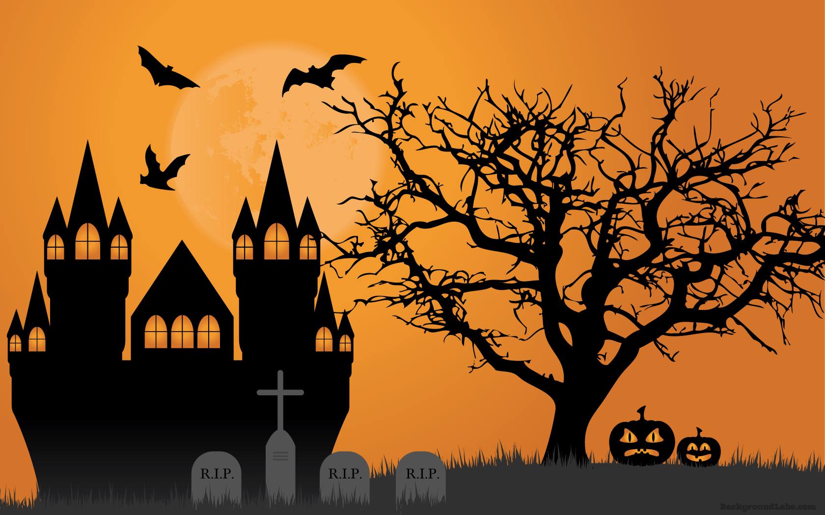 Castle Graveyard Halloween Jack O 039 Lantern Tree 1680x1050