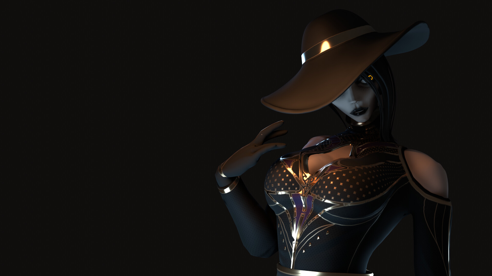 Fantasy Art Witch Sorceress Magician Dark Dress Simple Background Women With Hats Fantasy Girl 1920x1080