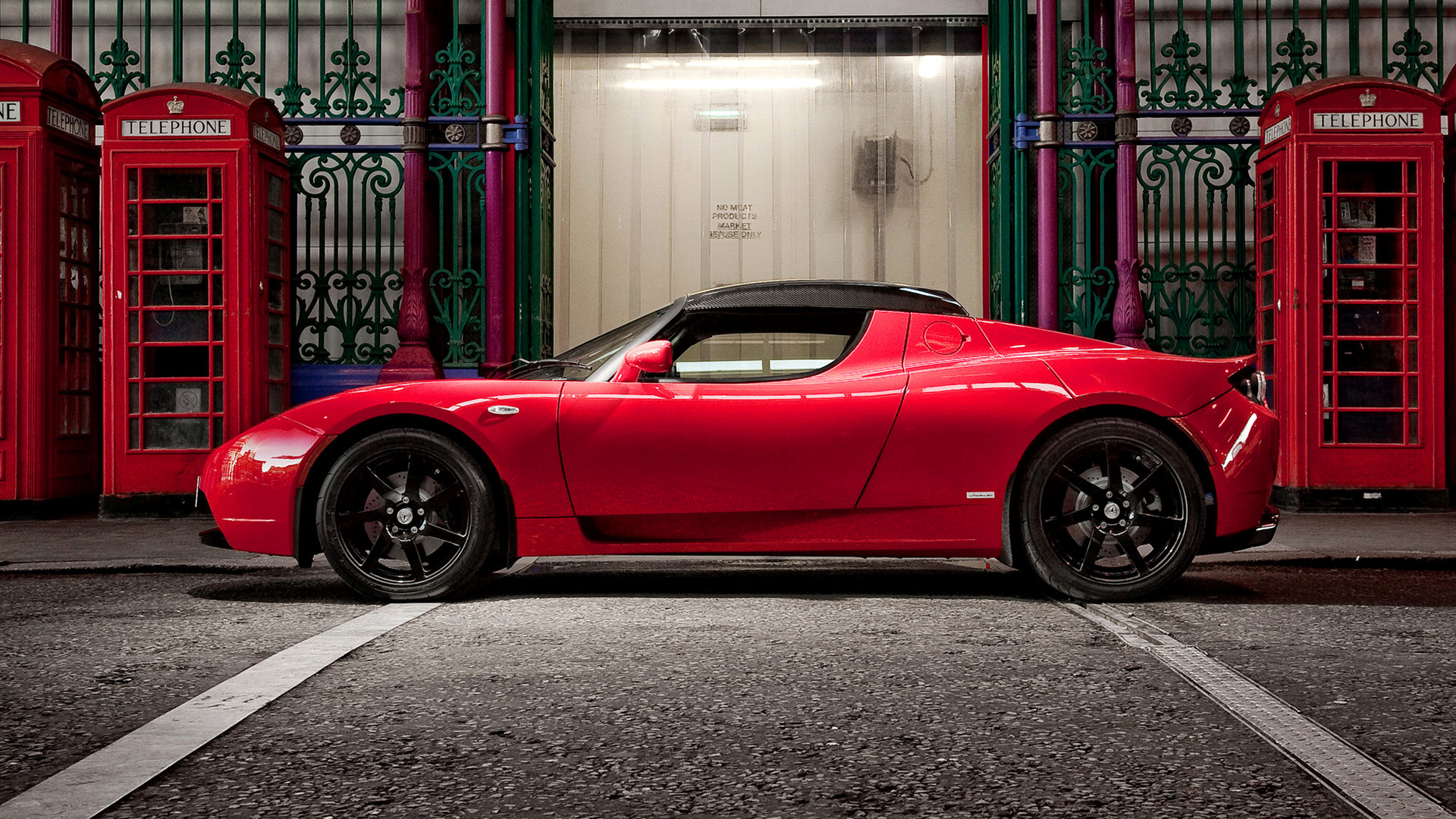 Car Electric Car Red Car Small Sized Car Sport Car Telephone Booth Tesla Roadster Sport 1920x1080