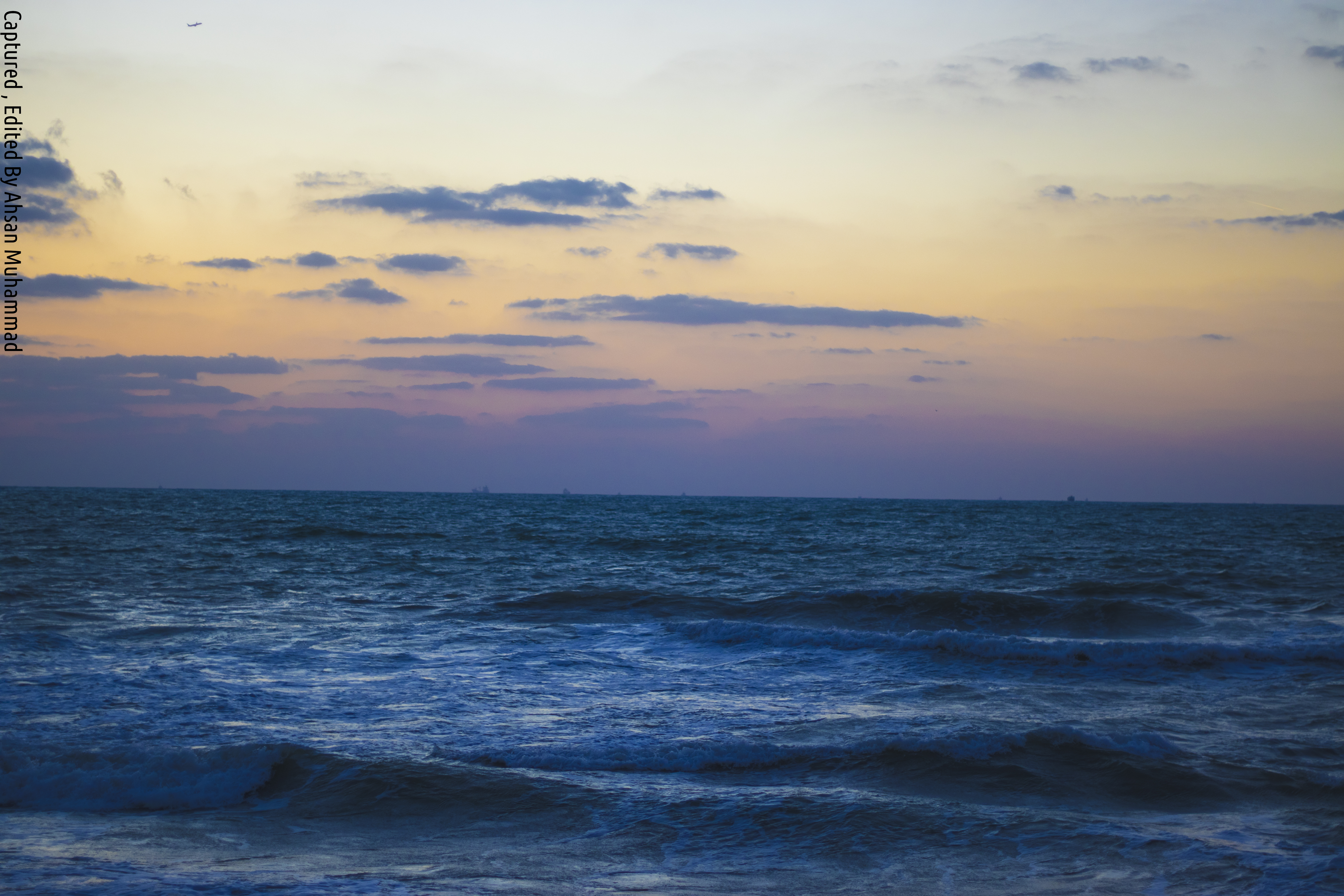 Water Sea Ajman Light Cycle Beach Clouds Yellow Sky 6000x4000